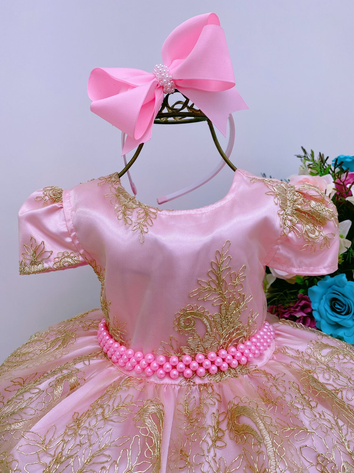 Compra online de Bordado elegante crianças vestidos de princesa para  meninas luxo renda dourada do vintage crianças festival festa vestido bebê  batismo