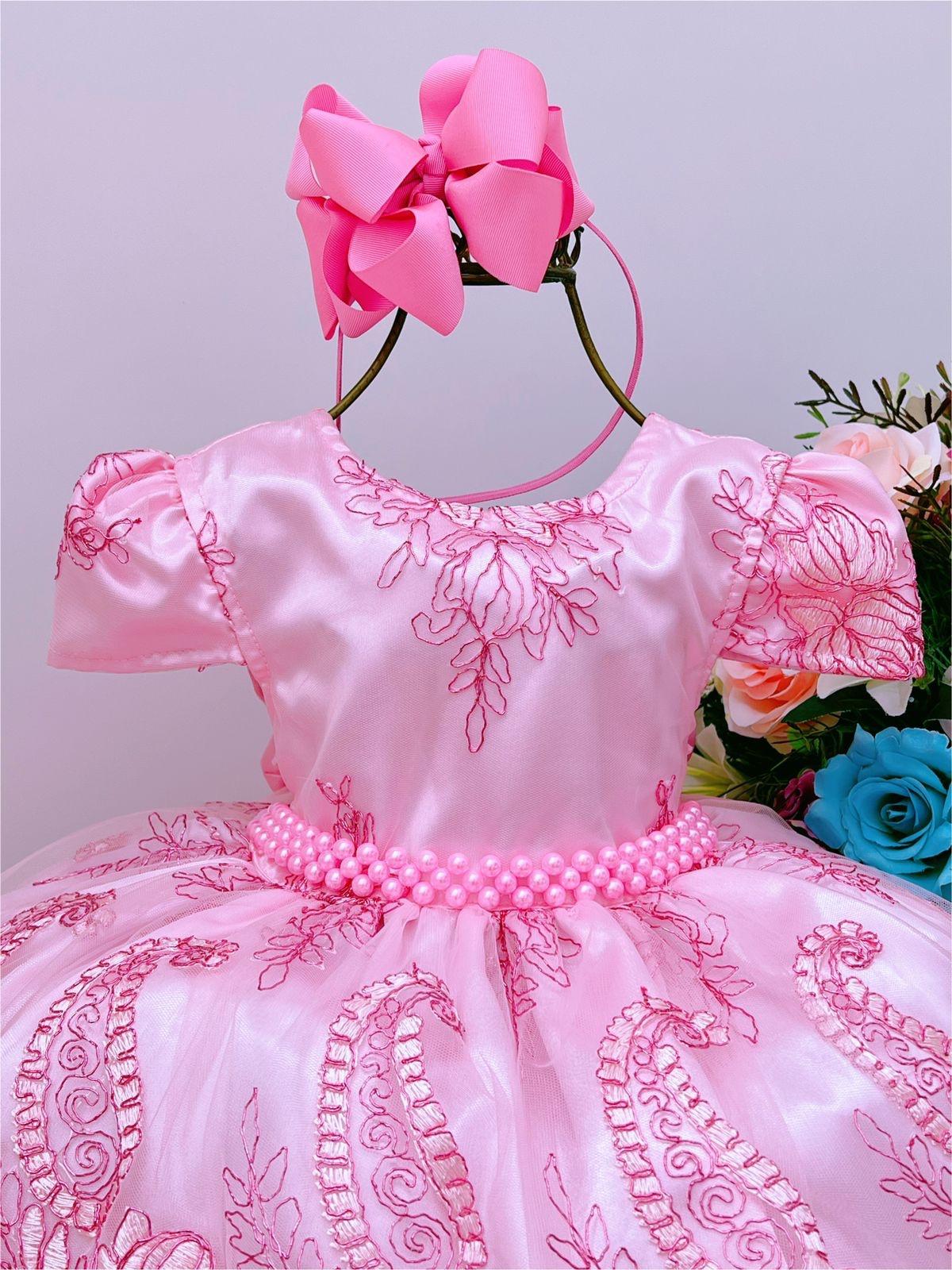 Vestido Festa Infantil Rosa Bebê Princesa Aniversário Realez em Promoção na  Americanas