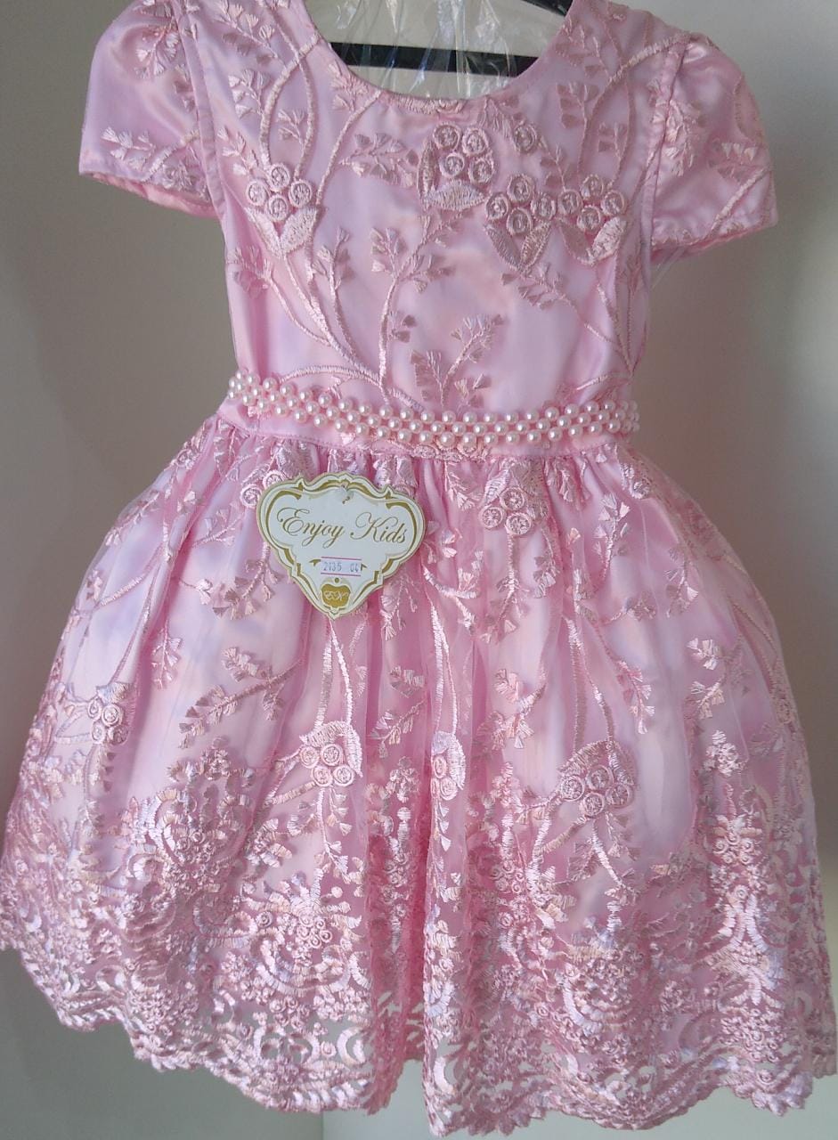 Vestido Infantil Rosa Renda Realeza Renda Princesas