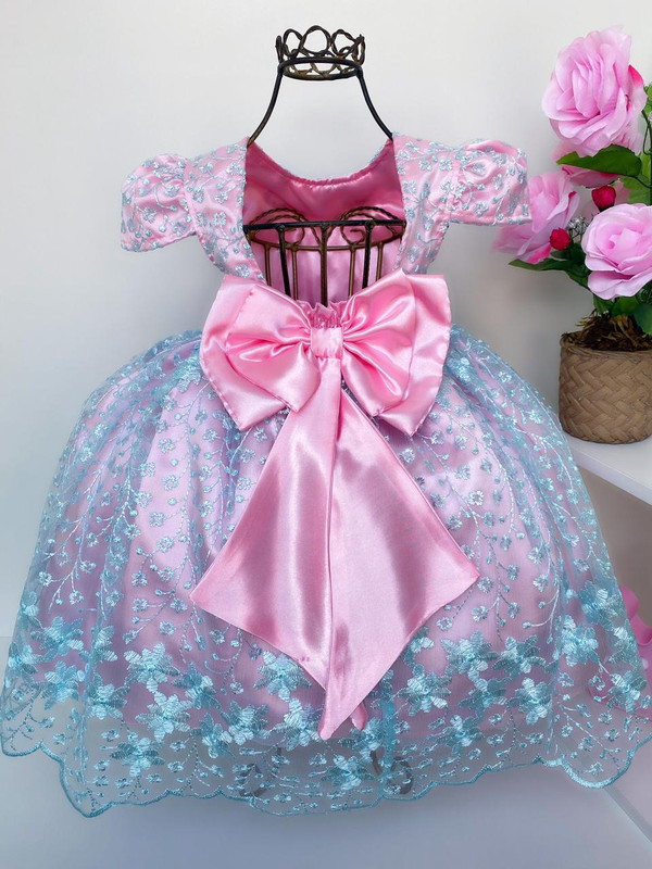 Vestido Infantil Princesa Rosa Festa Luxo