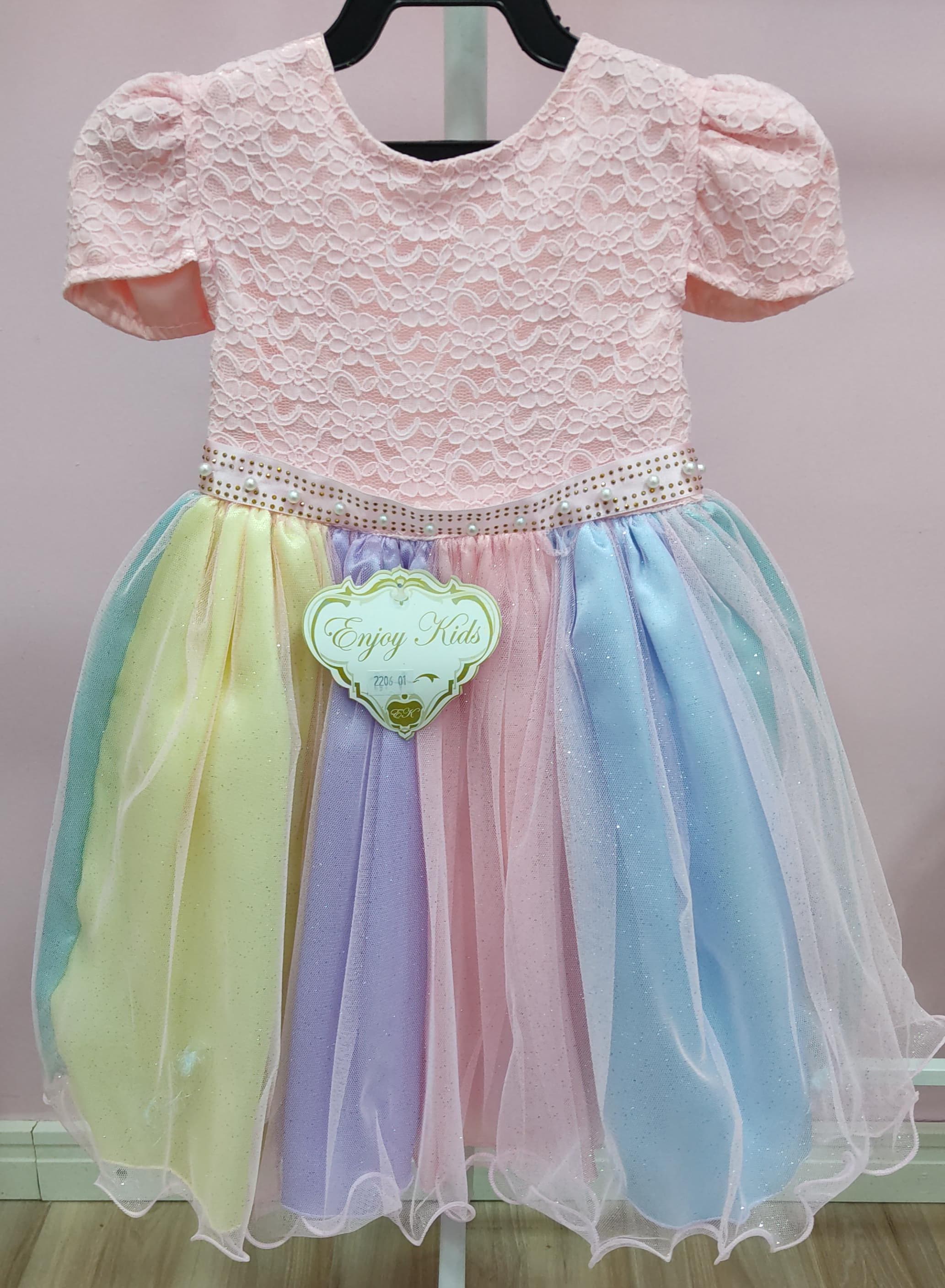 Vestido Infantil Unicórnio Chuva de Amor Arco Iris Luxo Festa