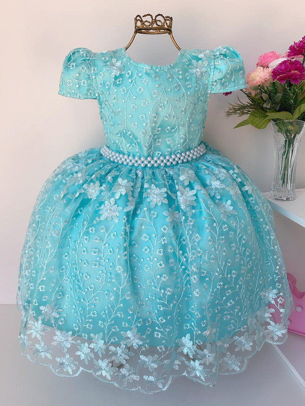 Vestido Infantil Verde Renda Princesa Luxo Festas Damas