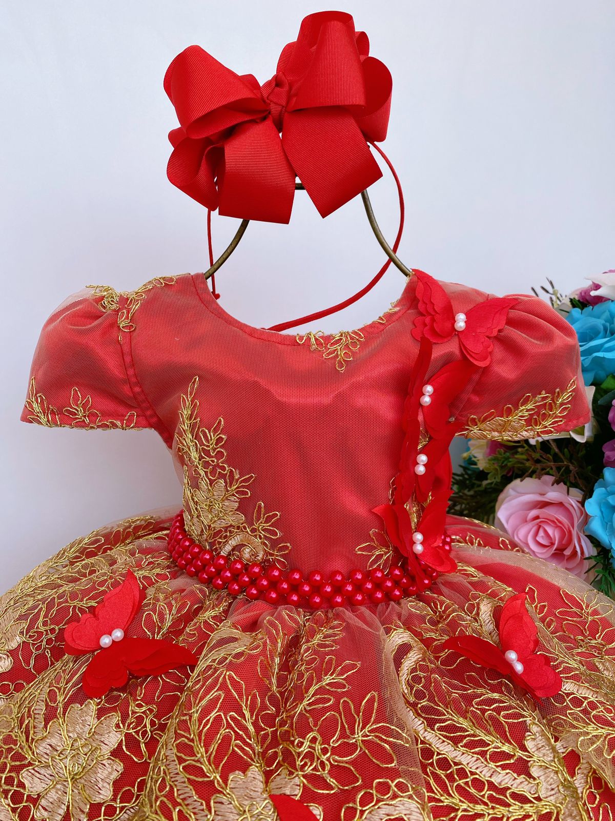 Vestido vermelho com dourado hot sale infantil