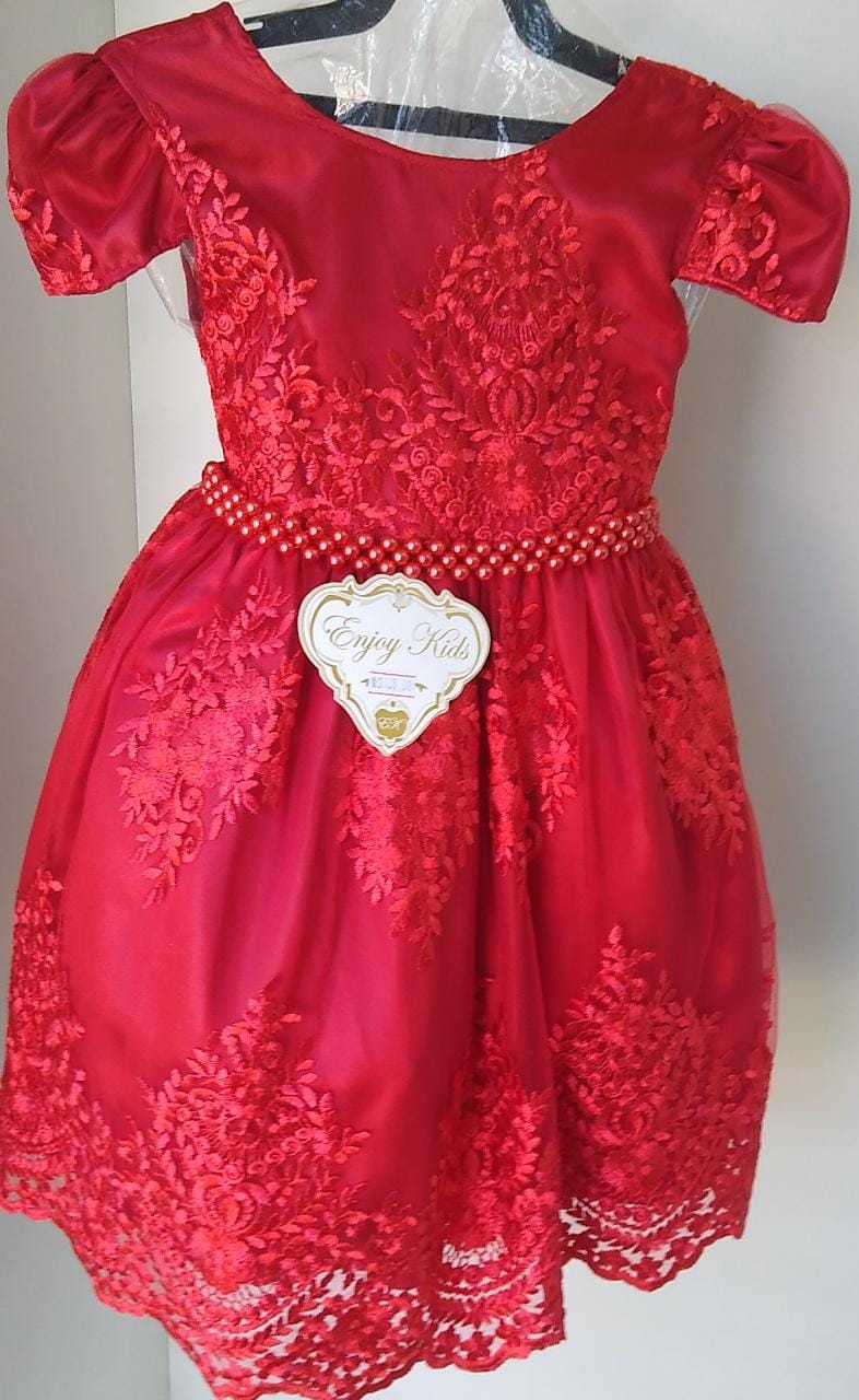 Vestido Infantil Vermelho Renda Realeza Renda Princesas