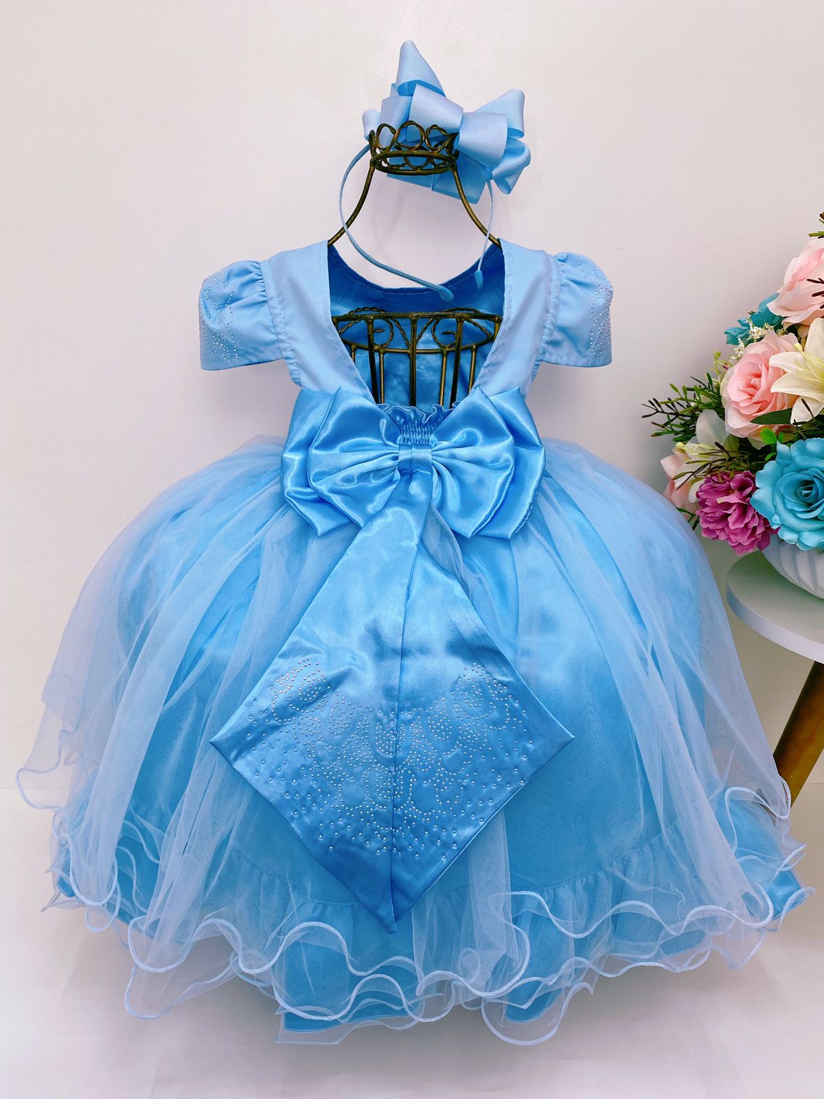 Vestido Infantil Damas Honra Azul Bebê Casamentos Strass - Rosa Charmosa  Atacado