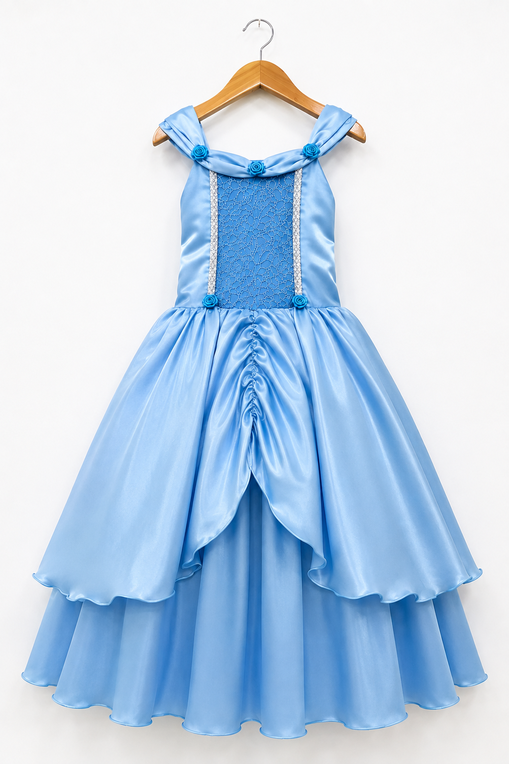 Fantasia Infantil Cinderela Azul Acetinado Renda e Brilho