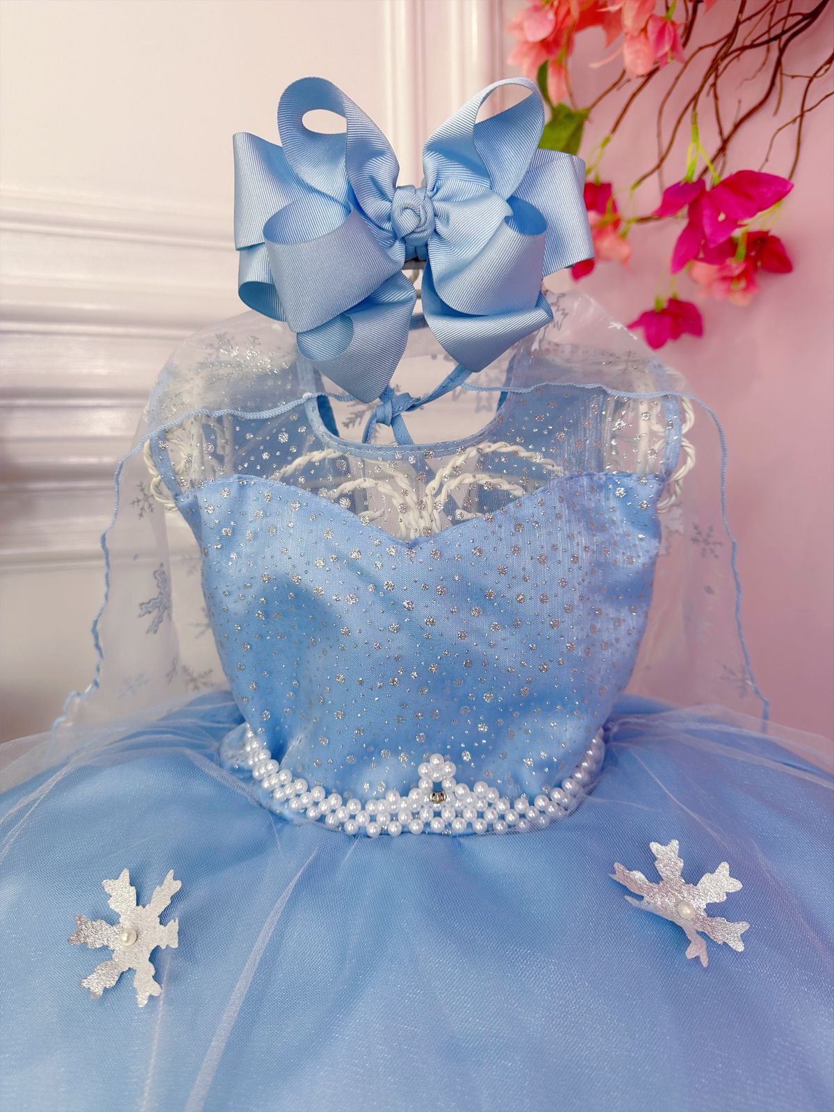 VESTIDO INFANTIL FROZEN COM CAPA LUXO FESTAS DE PRINCESAS - Rosa Charmosa  Atacado