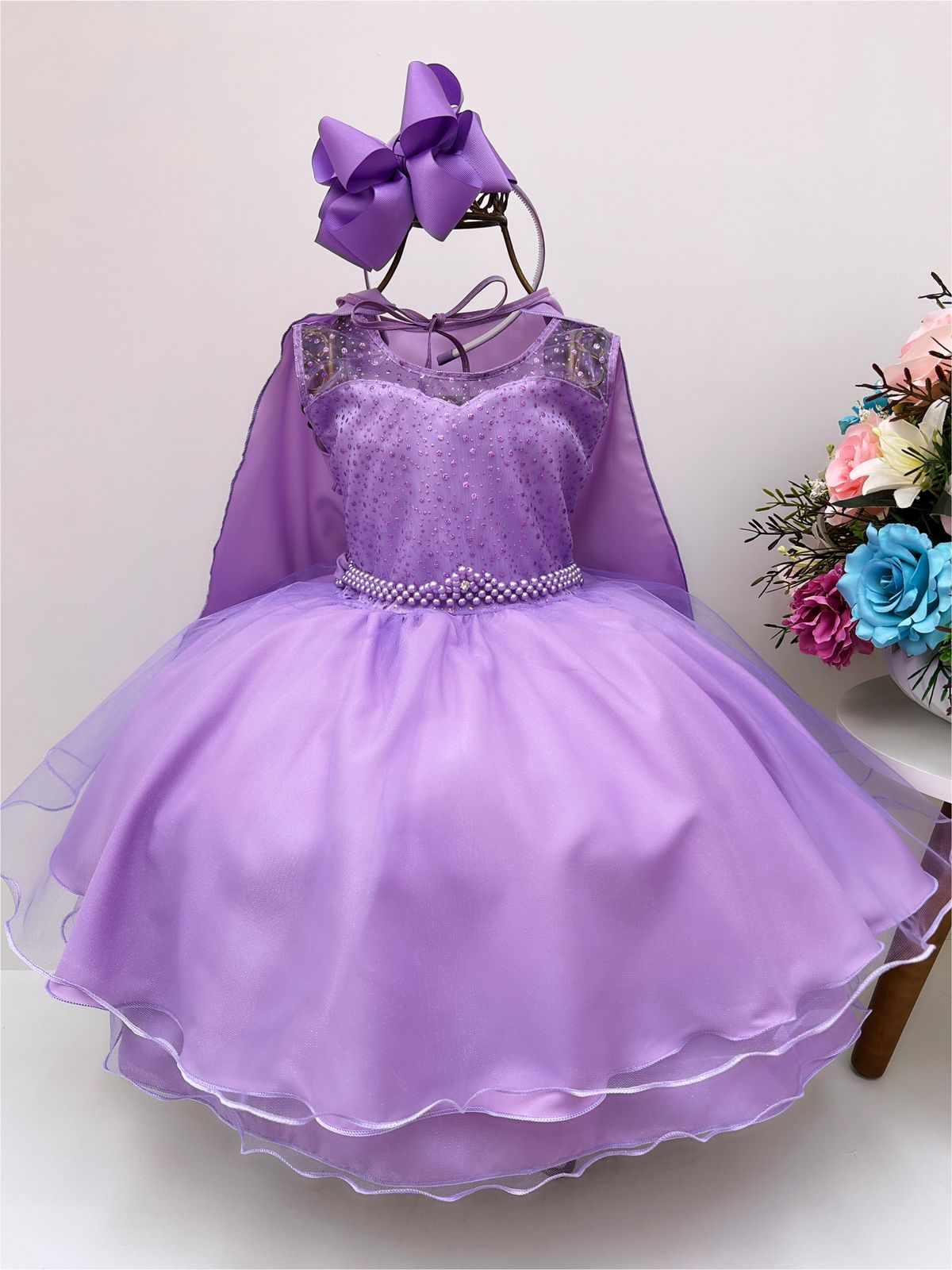 Vestido Festa Princesa Sofia Lilas Com Coroa Luvas E Tiara