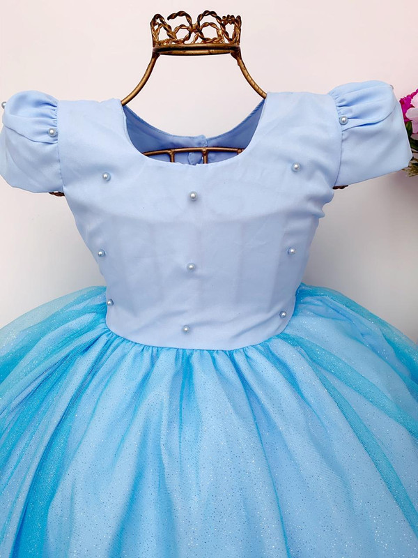 Vestido Infantil Azul Bebê Princesa Festa Luxo Aniversário - Rosa Charmosa  Atacado