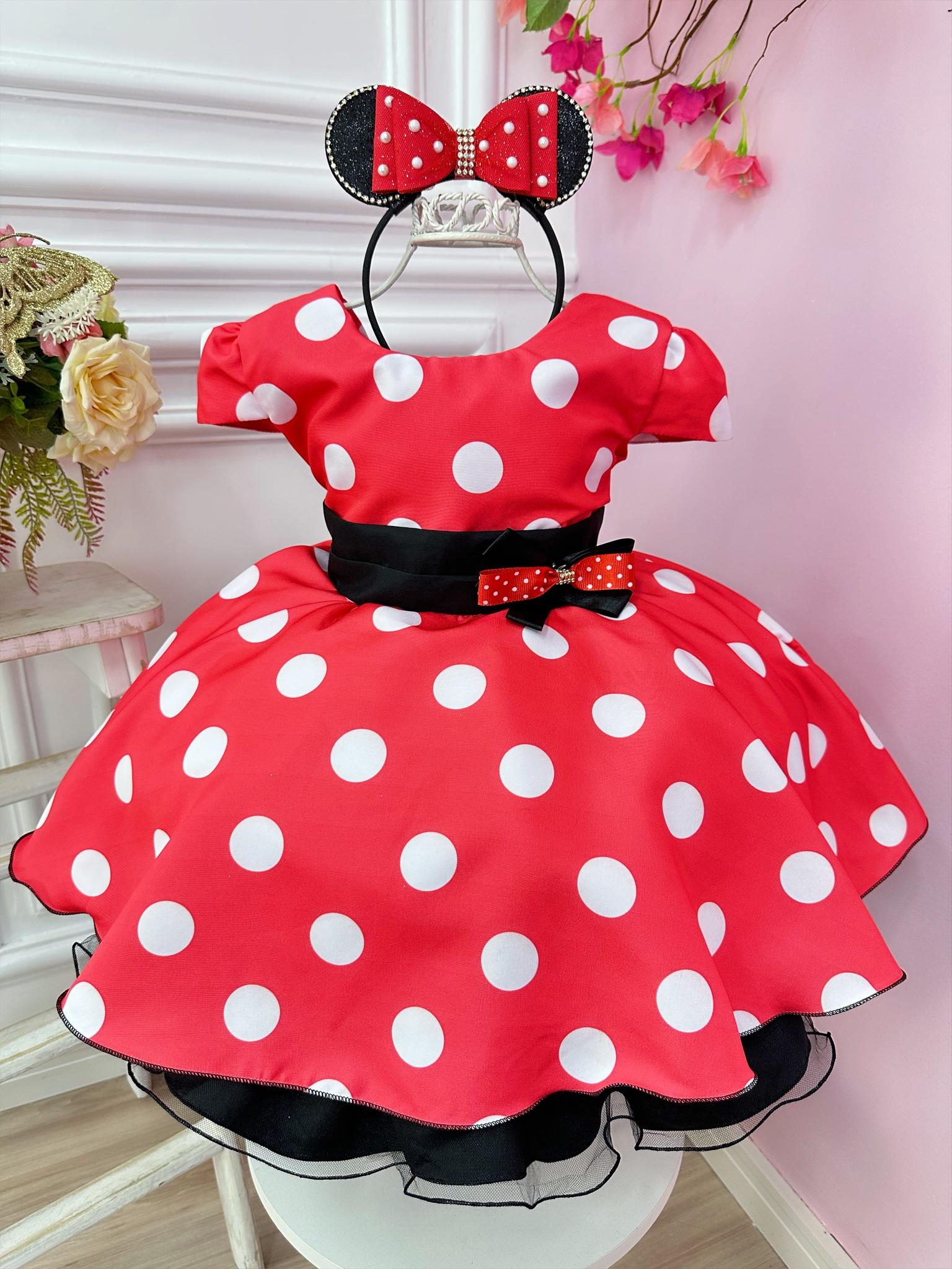 Vestido Infantil Minnie  Vermelho C/ Bolinhas Brancas Festas