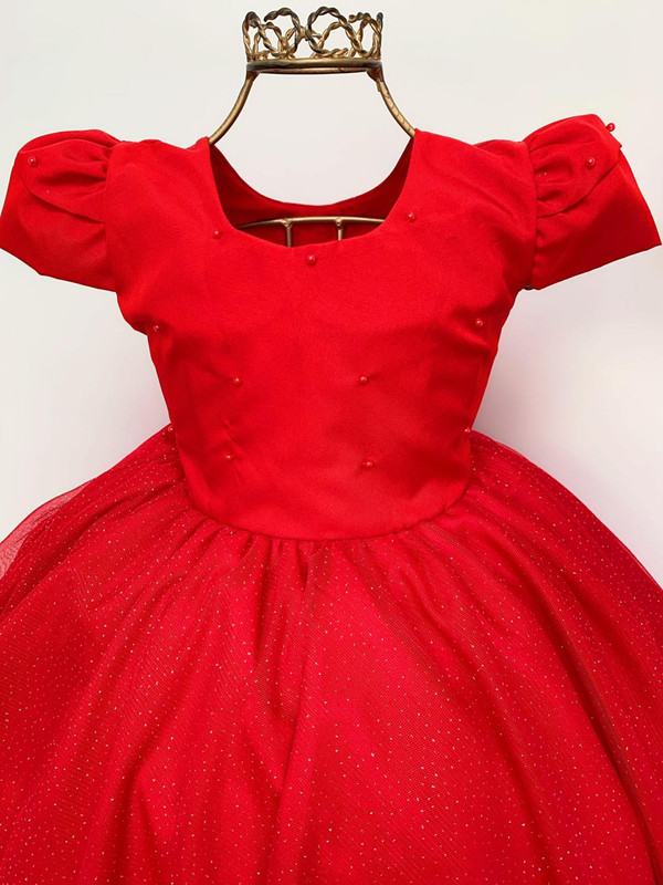 VESTIDO FESTA PRINCESA LUXO VERMELHO TULE COM PÉROLAS SOB L49ESQMD8