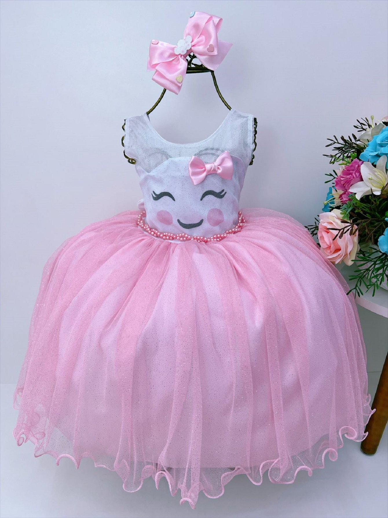 Vestido Infantil Chuva de Amor Bênçãos Luxo Com Laço