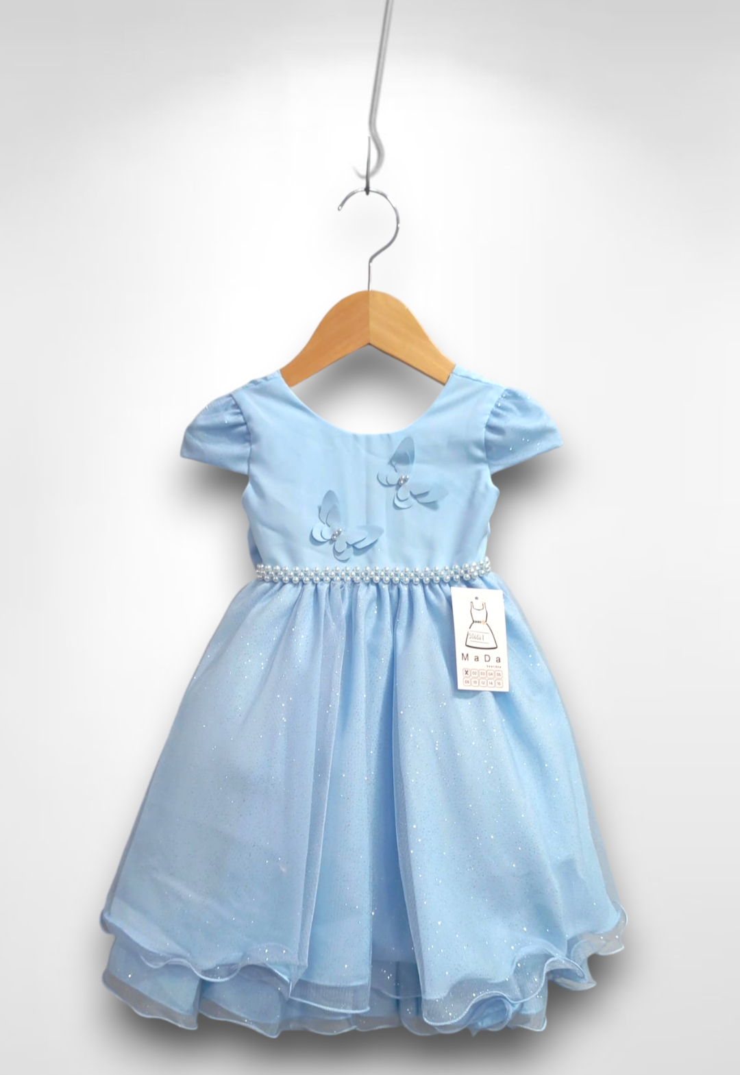 Vestido Infantil Azul Claro C/ Apliques Borboletas Glitter