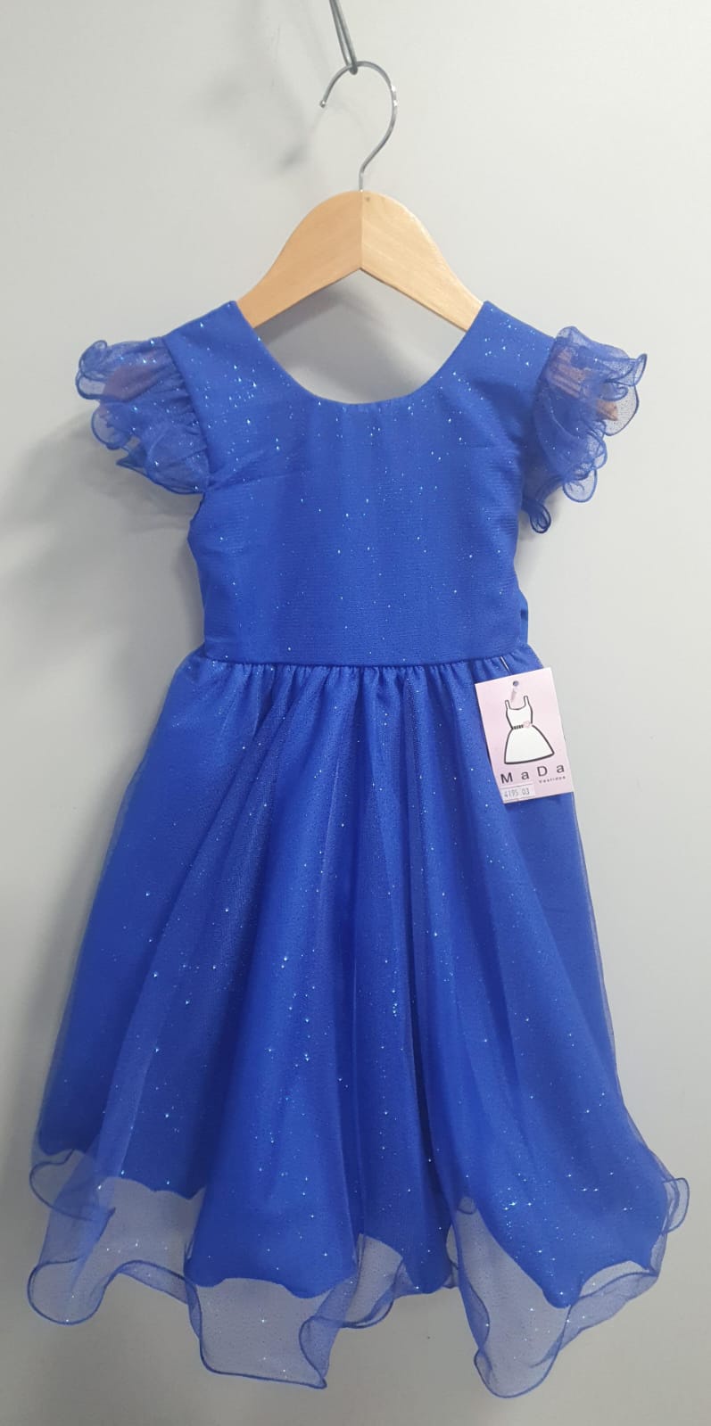 Vestido Infantil Azul Royal C/ Glitter Festas Daminhas Luxo