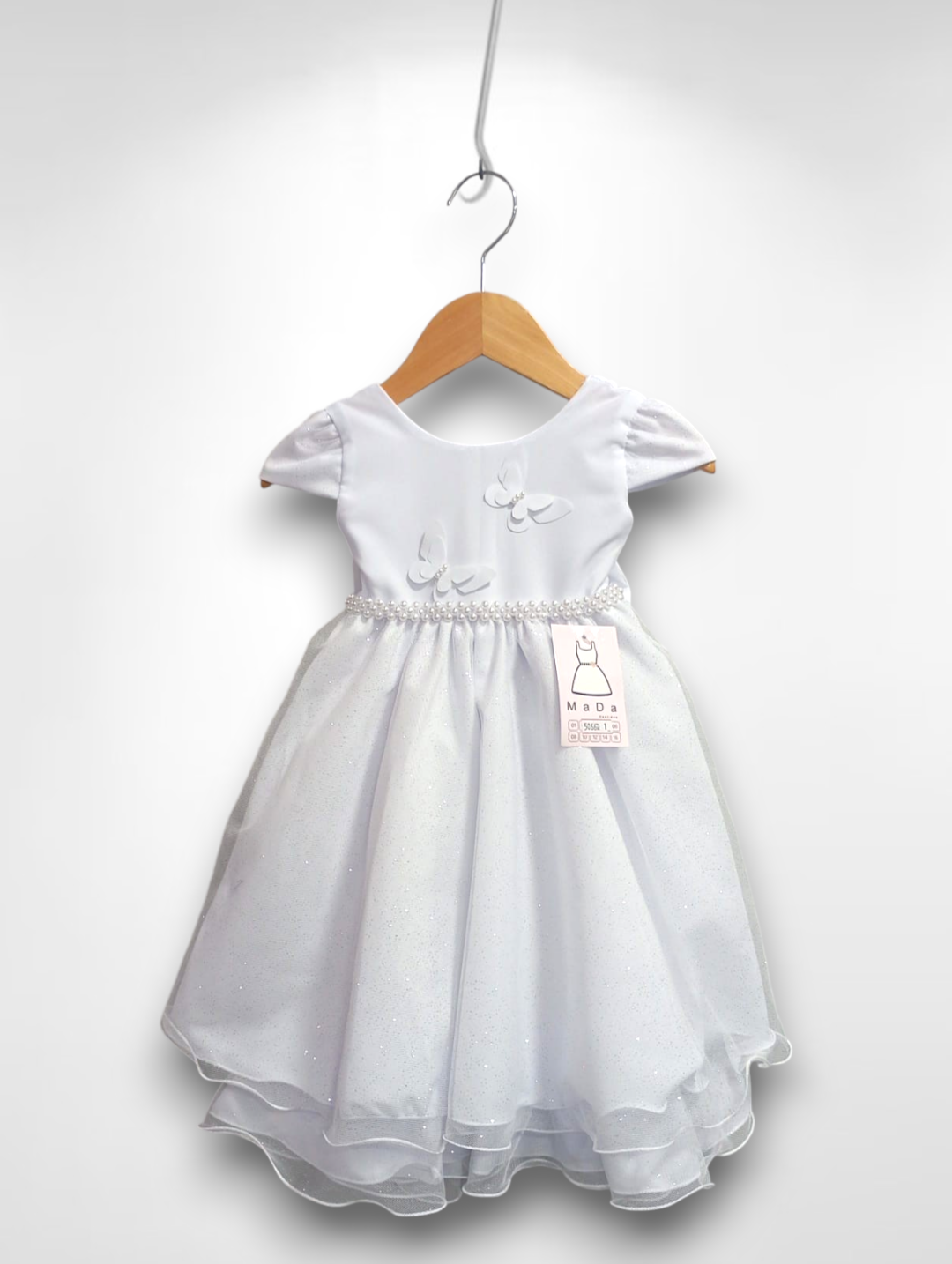 Vestido Infantil Branco C/ Apliques Borboletas Glitter