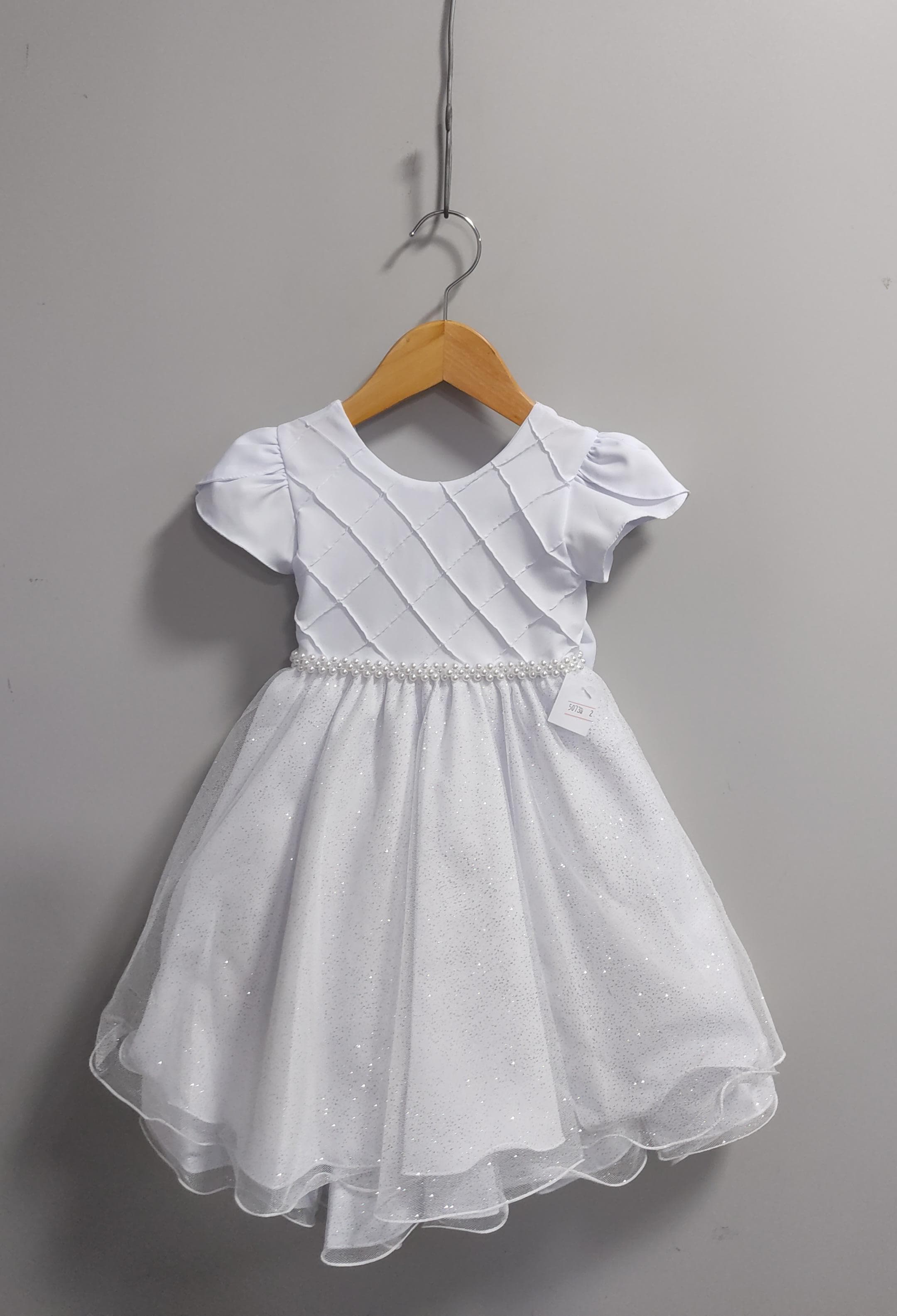 Vestido Infantil Branco C/ Busto Nervura Festas Daminhas