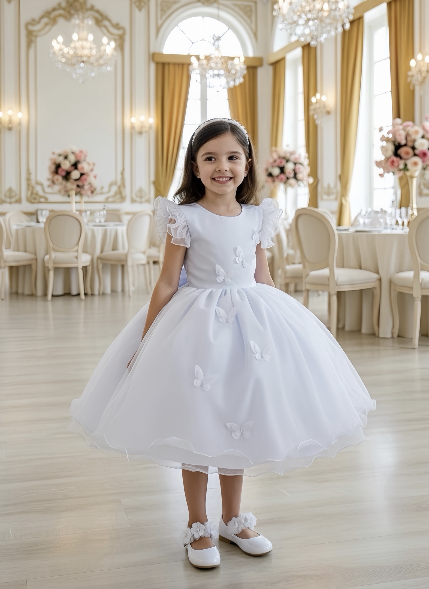 Vestido Infantil Branco Jardim das Borboletas Festas