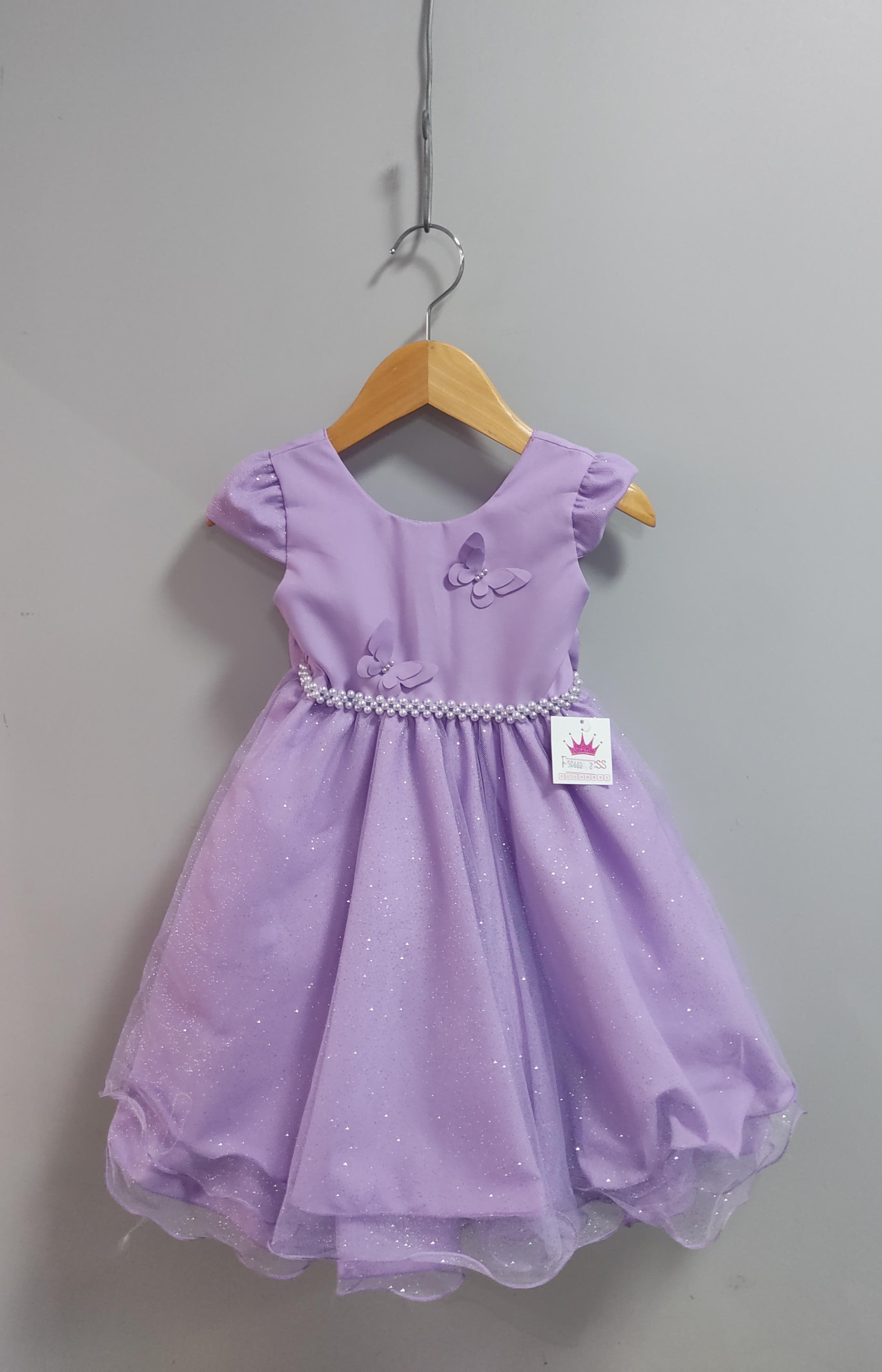 Vestido Infantil Lilás C/ Apliques Borboletas Glitter Festas