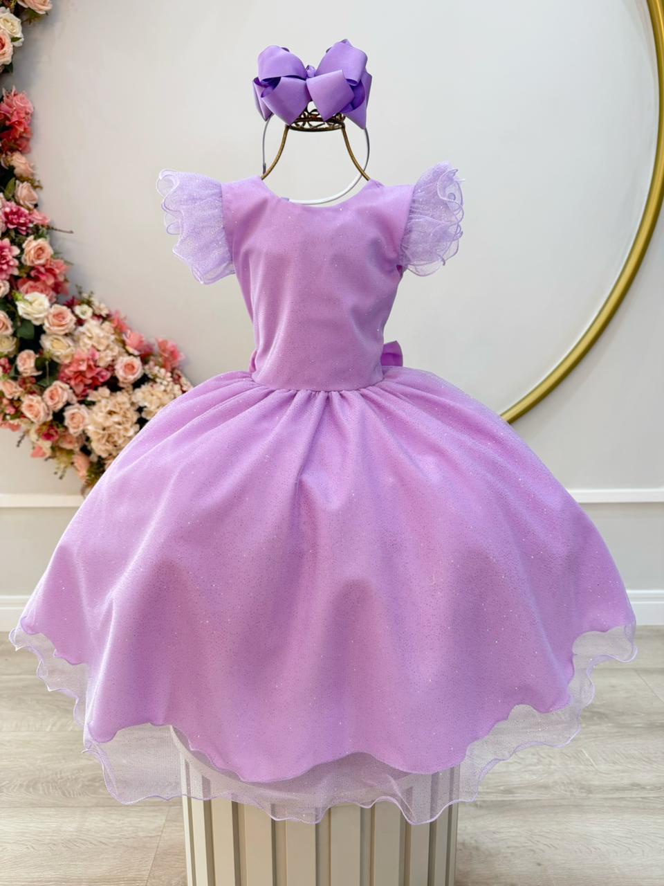 Vestido Infantil Lilás C/ Glitter Festas Daminhas Luxo