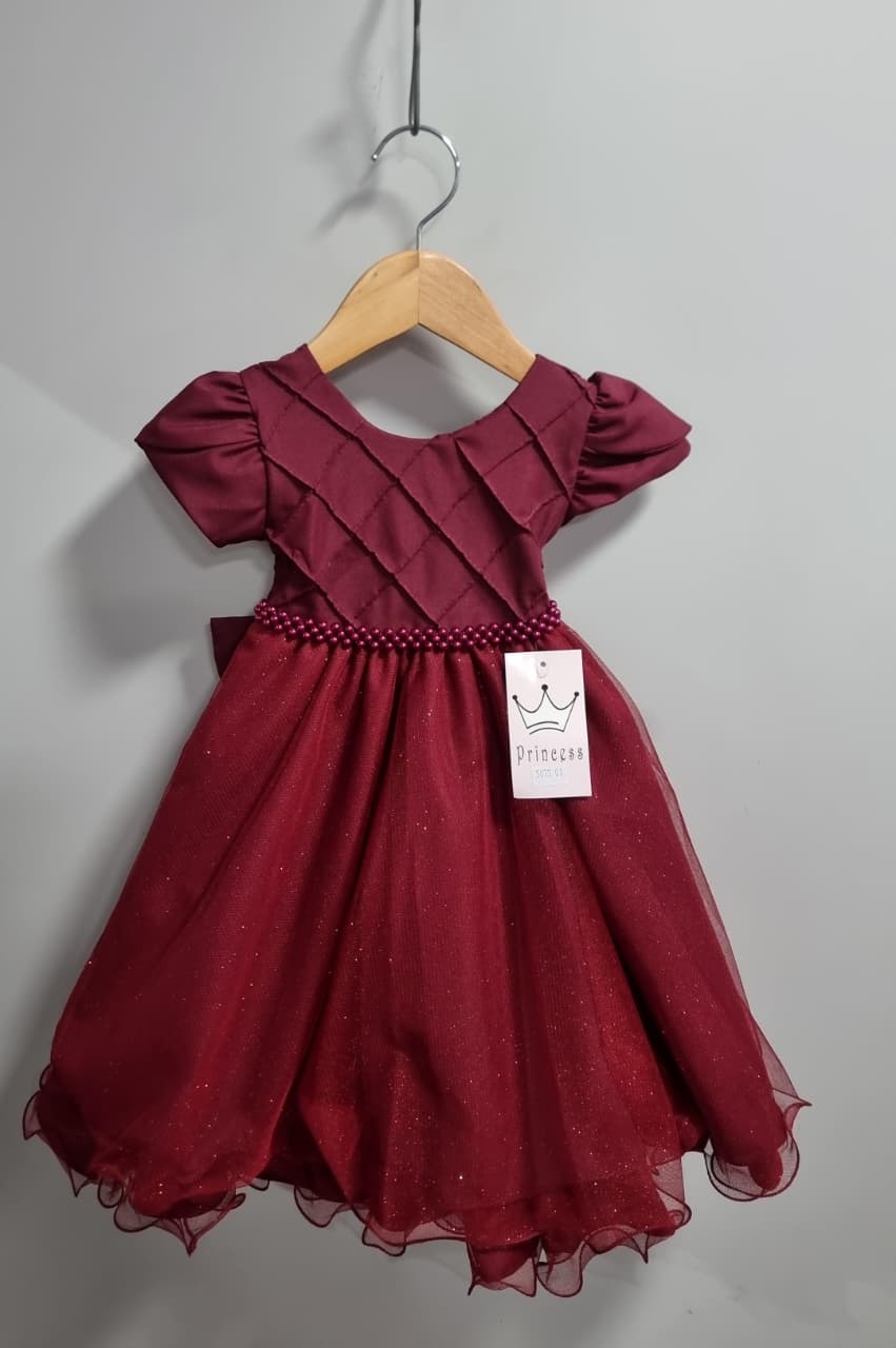 Vestido Infantil Marsala C/ Busto Nervura Festas Daminhas
