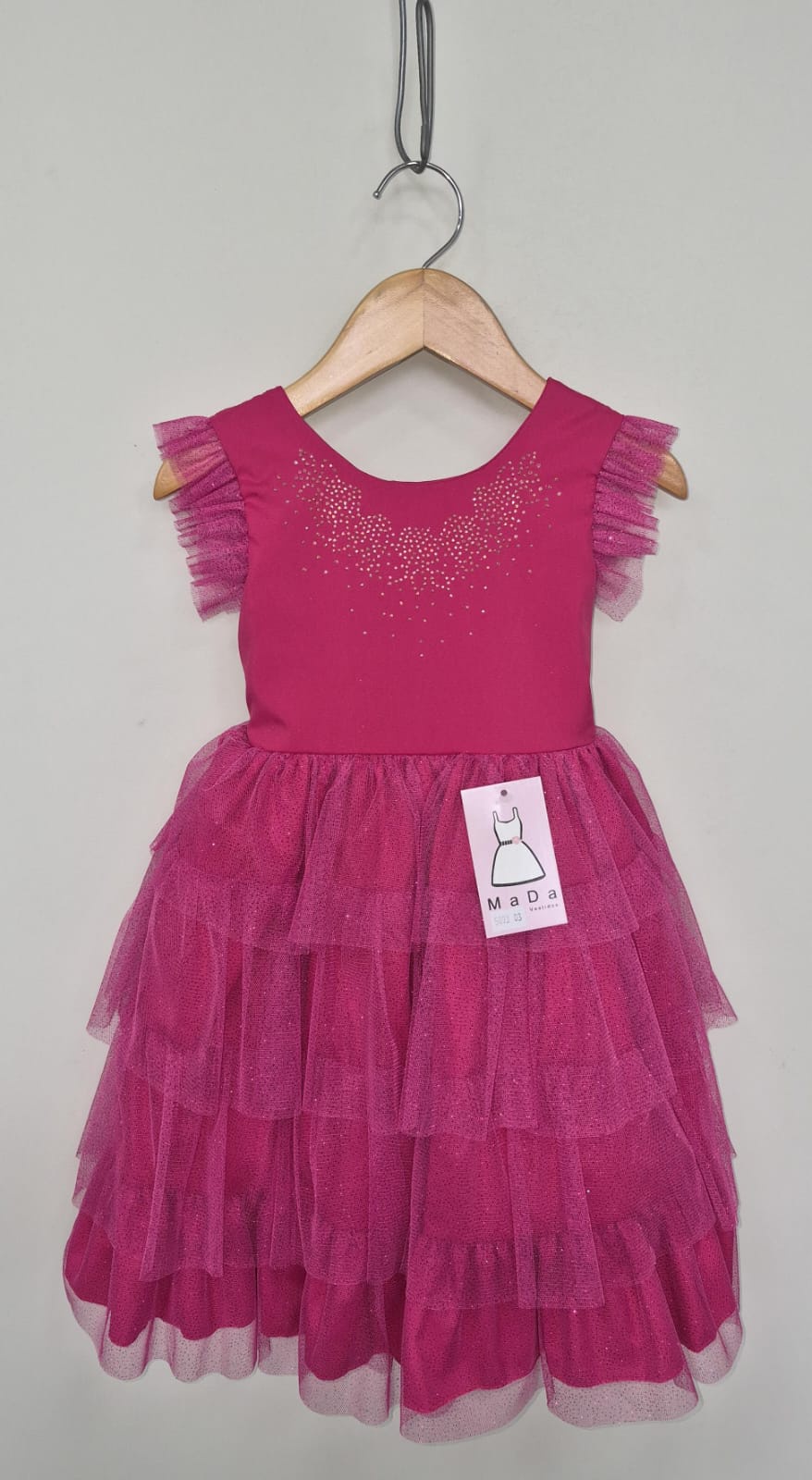 Vestido Infantil Pink Busto C/ Strass Saia Babados Daminhas