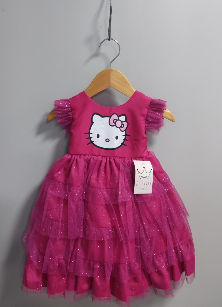 Vestido Infantil Pink da Hello Kitty Saia C/ Glitter Festas