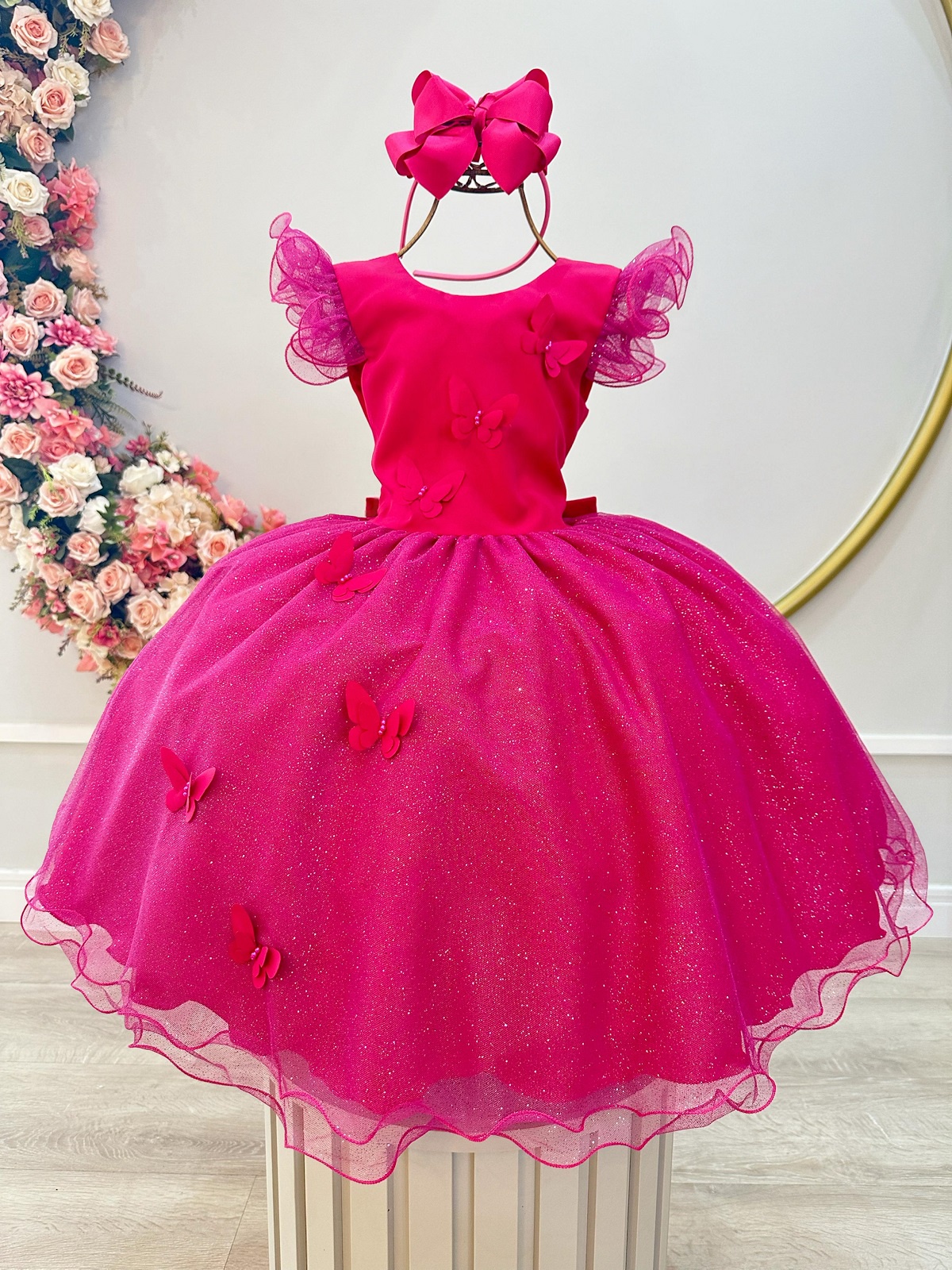 Vestido Infantil Pink Jardim das Borboletas Festas