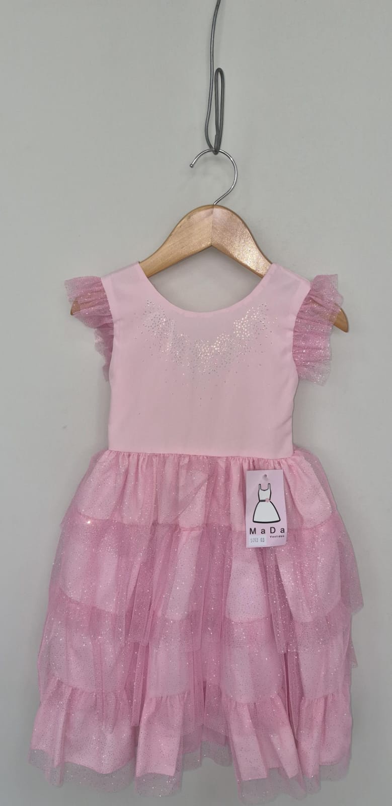 Vestido Infantil Rosa Claro Busto Strass Saia Babados Daminhas