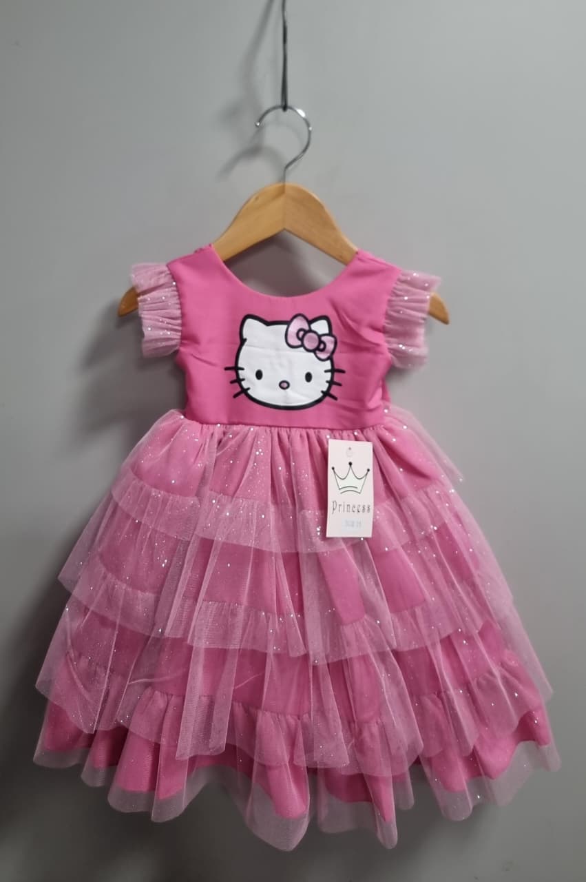 Vestido Infantil Rosa da Hello Kitty Saia C/ Glitter Festas
