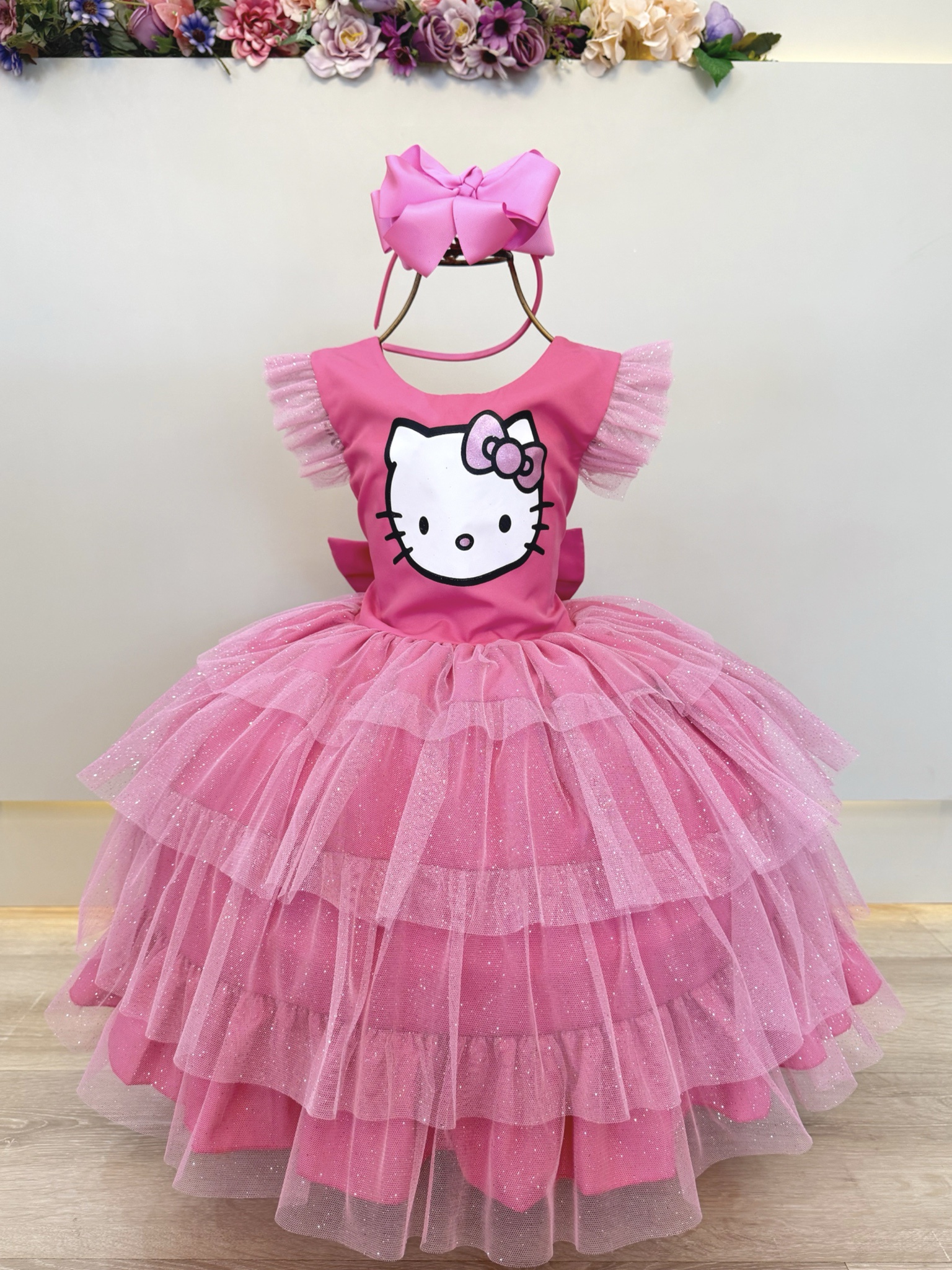 Vestido Infantil Rosa da Hello Kitty Saia C/ Glitter Festas