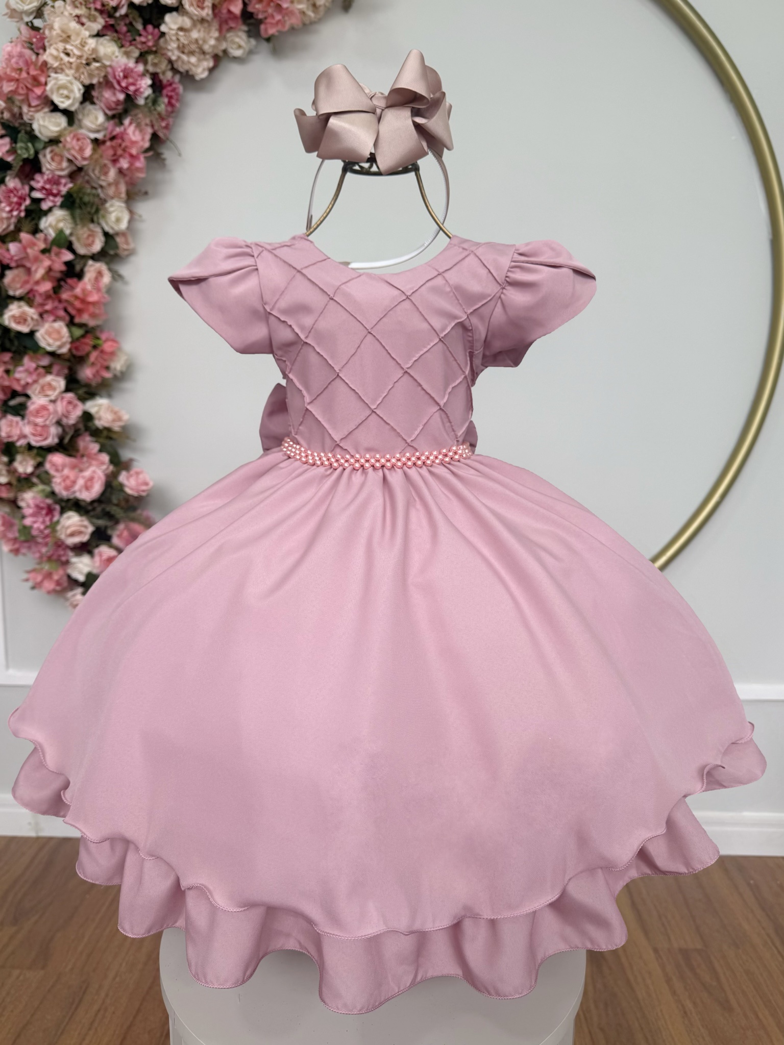 Vestido Infantil Rose C/ Busto Nervura Festas Daminhas