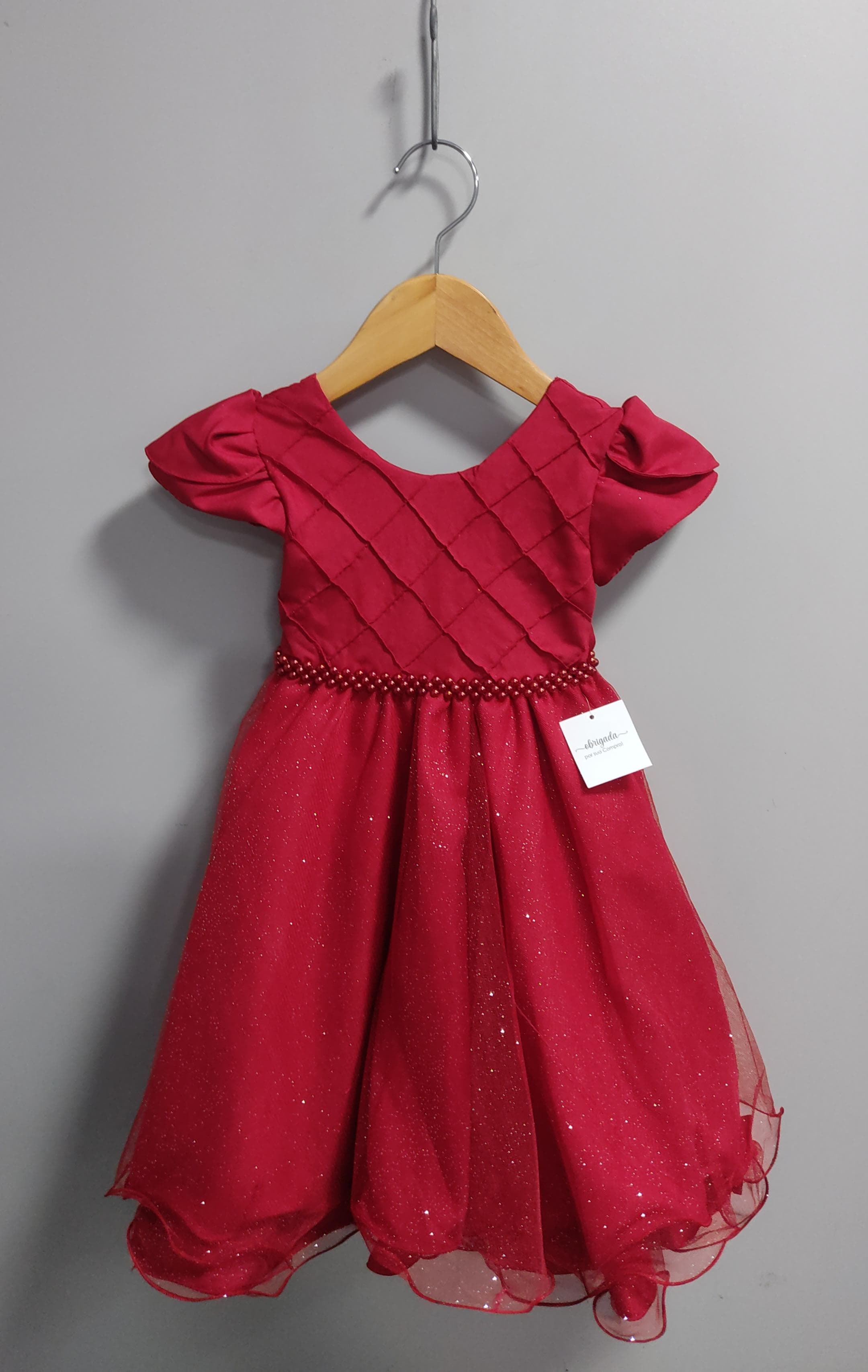 Vestido Infantil Vermelho C/ Busto Nervura Festas Daminhas