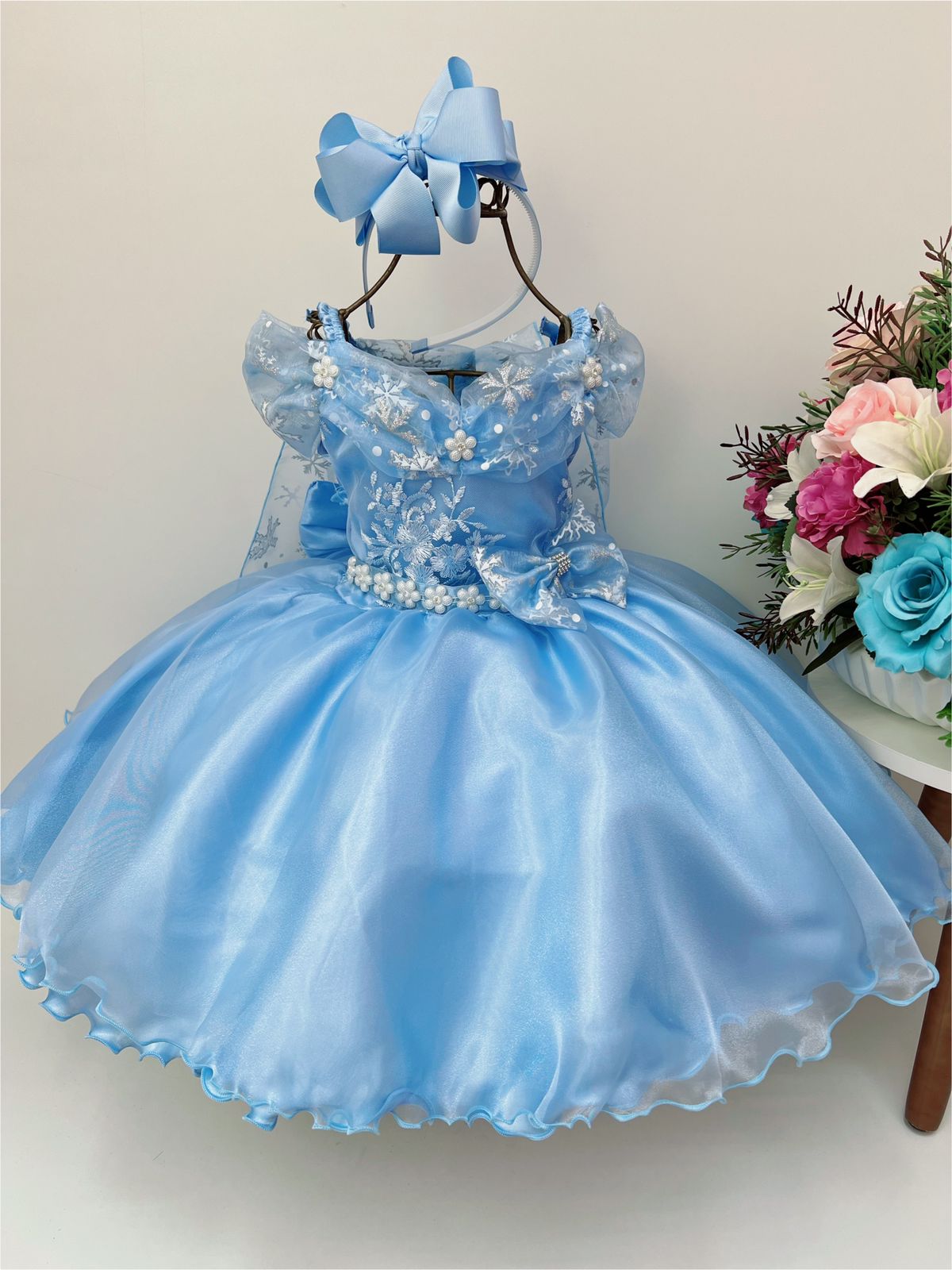 Vestido Infantil Frozen Com Capa Luxo Festas De Princesas