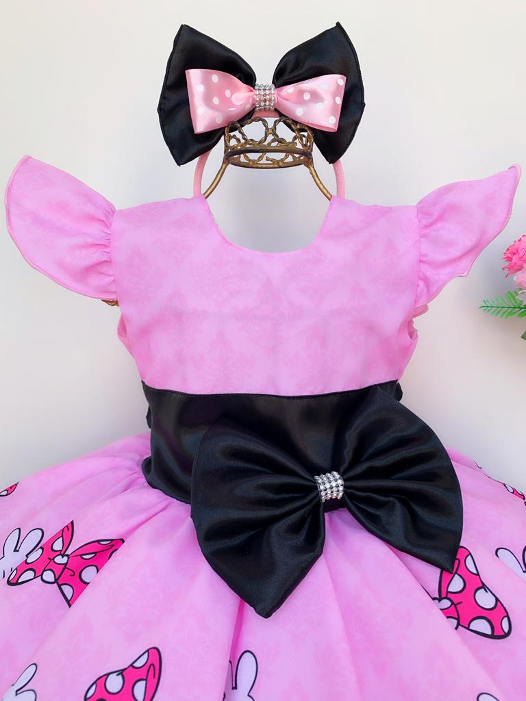 Vestido Infantil Gatinha Marie Luxo Orelhas Acompanha Tiara - Rosa Charmosa  Atacado