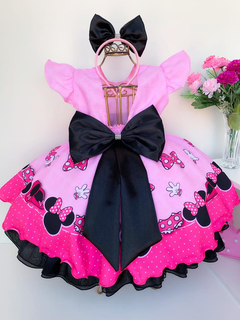 Vestido Infantil Gatinha Marie Luxo Orelhas Acompanha Tiara - Rosa Charmosa  Atacado