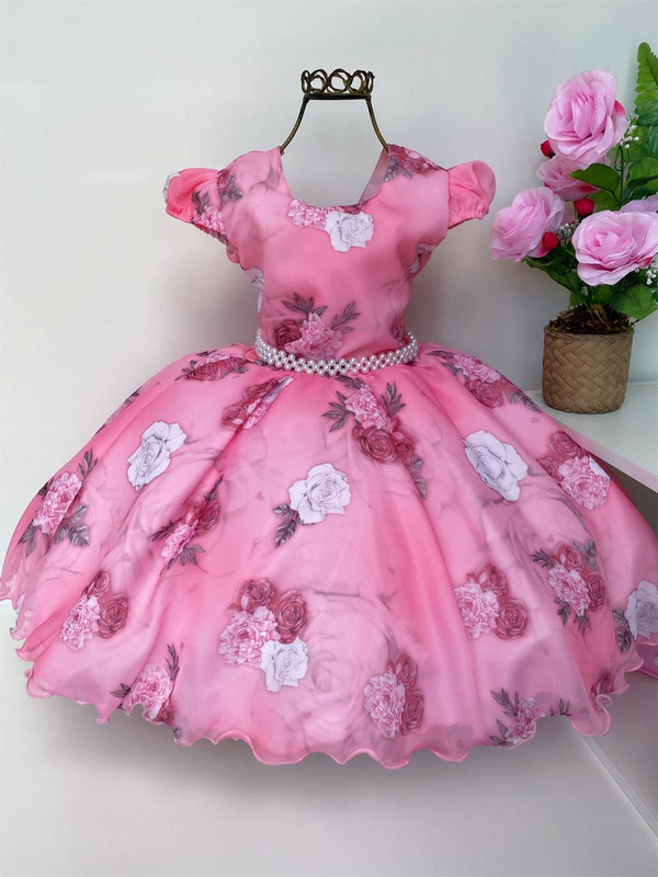 Vestido Infantil Rosa Floral Jardim Luxo Festas Florista