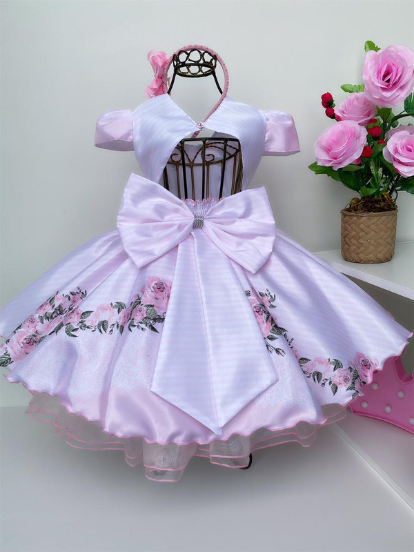 Vestido Infantil Gatinha Marie Luxo Orelhas Acompanha Tiara - Rosa Charmosa  Atacado