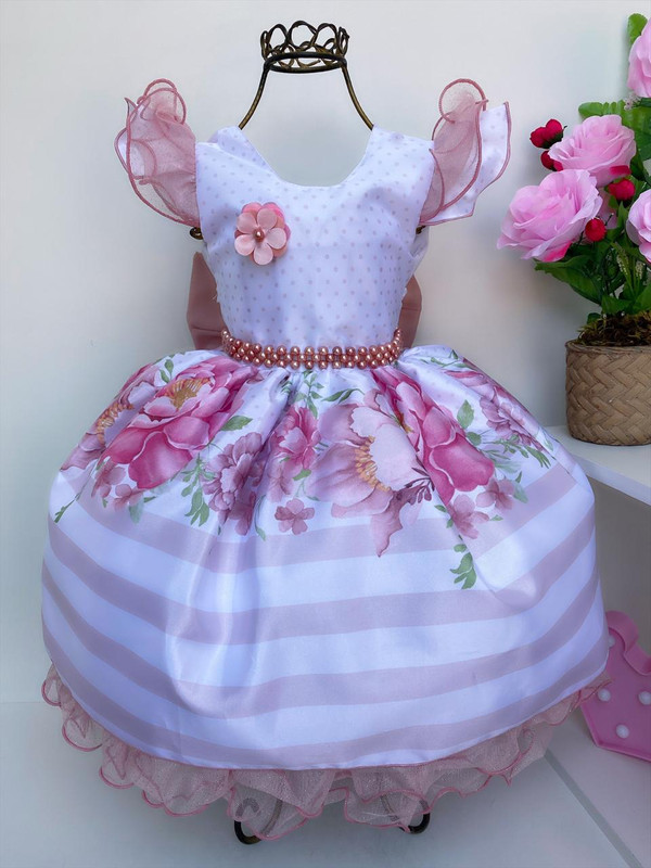 Vestido Infantil Rosê Floral Luxo Floristas Princesas