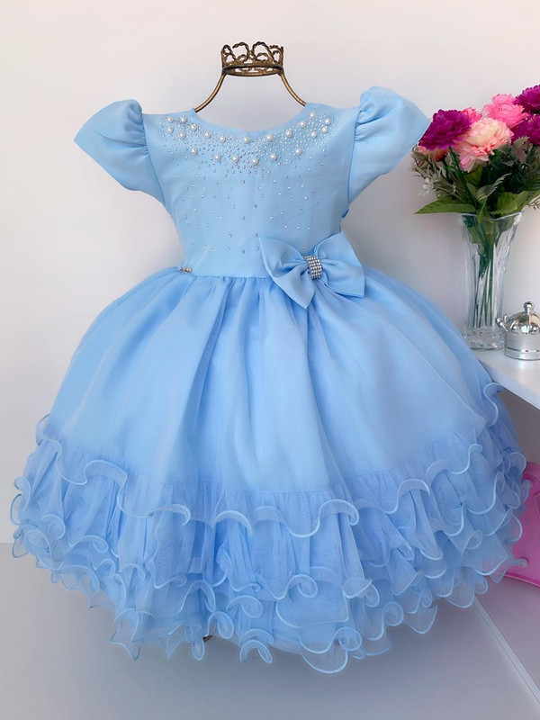 Vestido Infantil Azul Bebê Princesa Luxo Festa Aniversário