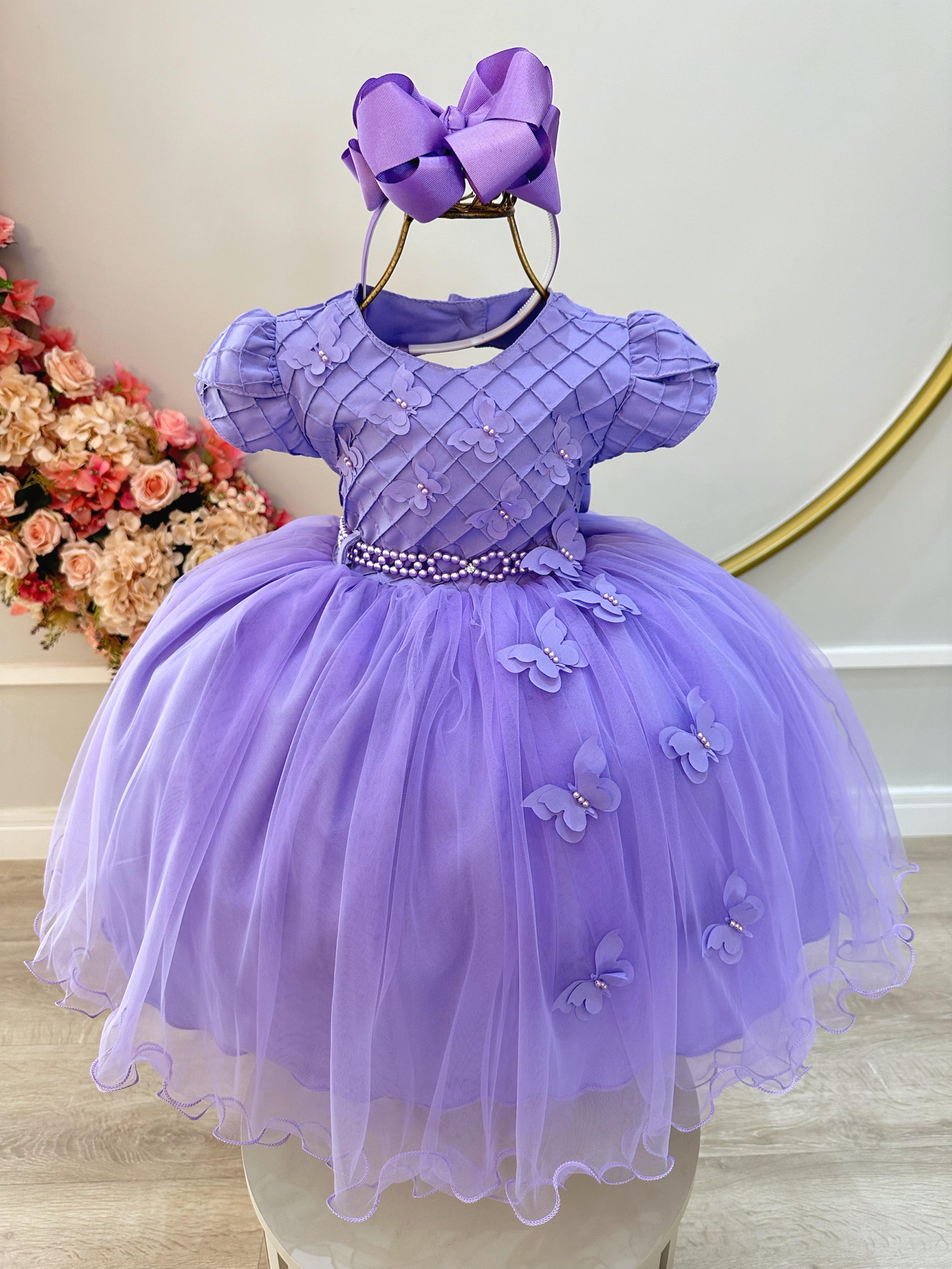 Vestido Infantil Lilás Busto Nervura C/ Apliques Daminha