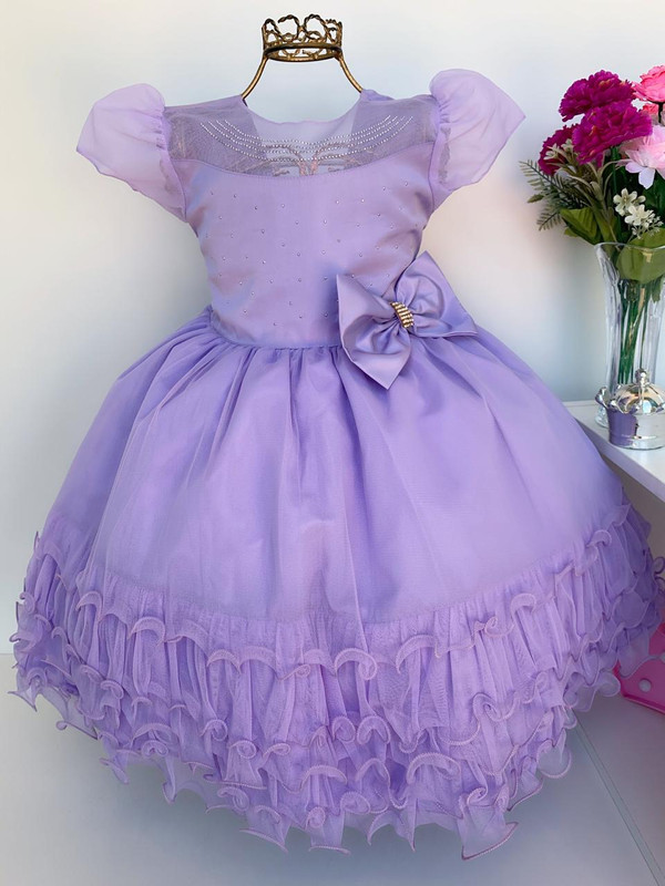 Vestido Infantil Lilás Princesa Luxo Festa Aniversário
