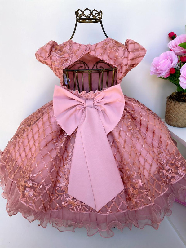 Vestido Infantil Nude Bebê Luxo Festa Aniversário Princesa - Rosa Charmosa  Atacado