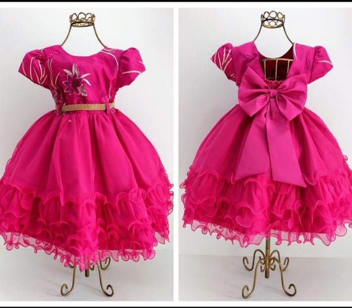 Vestido Infantil Pink Rendas Babados Cinto Strass
