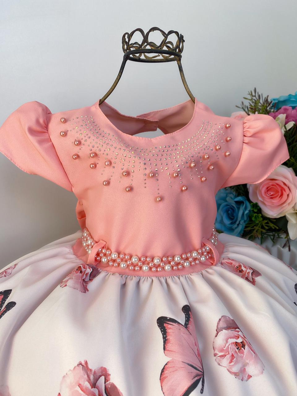 Vestido Infantil Nude Bebê Luxo Festa Aniversário Princesa - Rosa Charmosa  Atacado