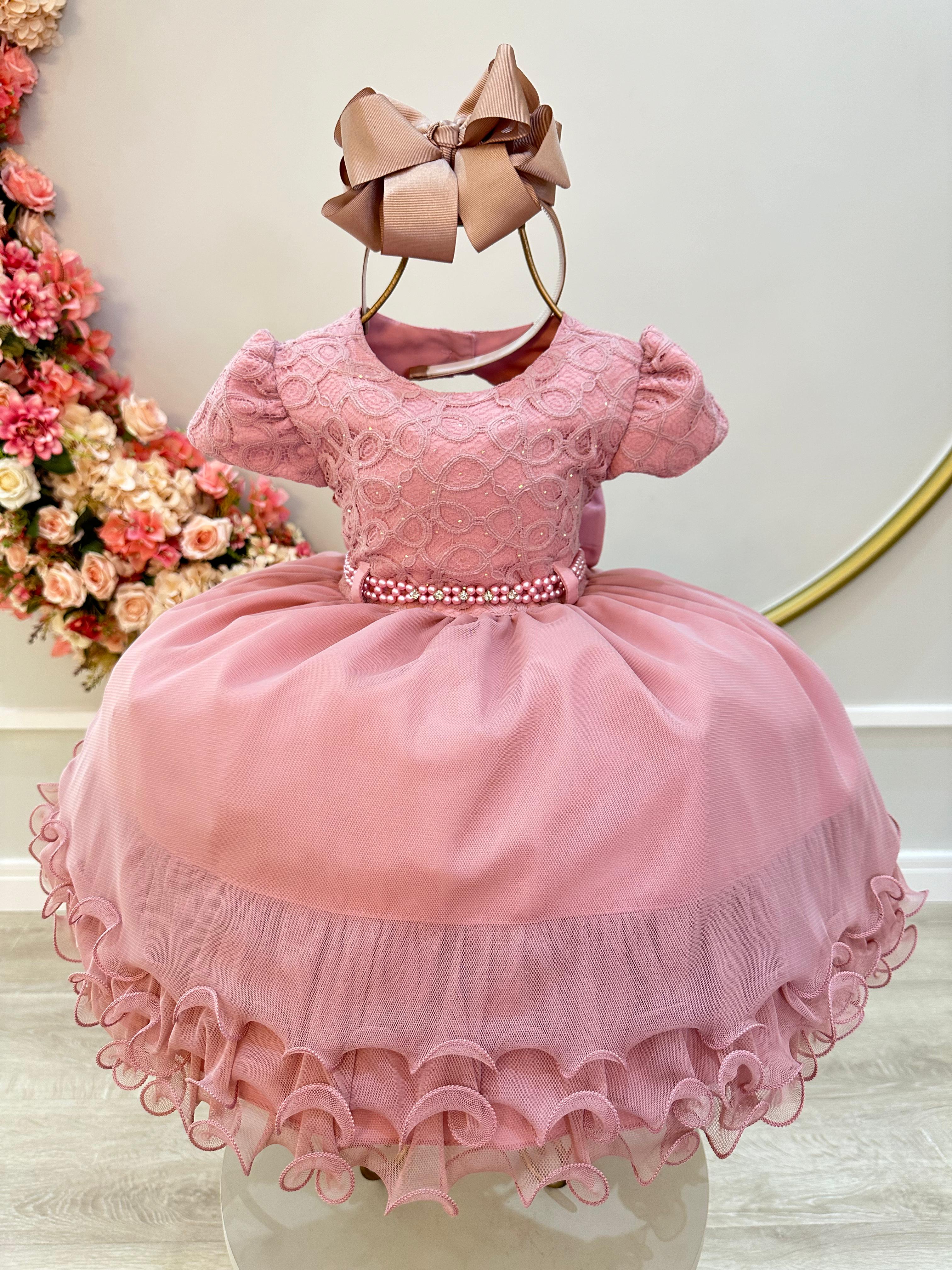 Vestido Infantil Rose Busto C/ Renda e Saia Babados Daminhas