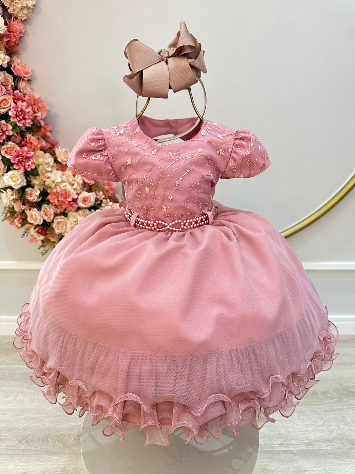 Vestido Infantil Rose Busto C/ Renda e Saia Com Babados