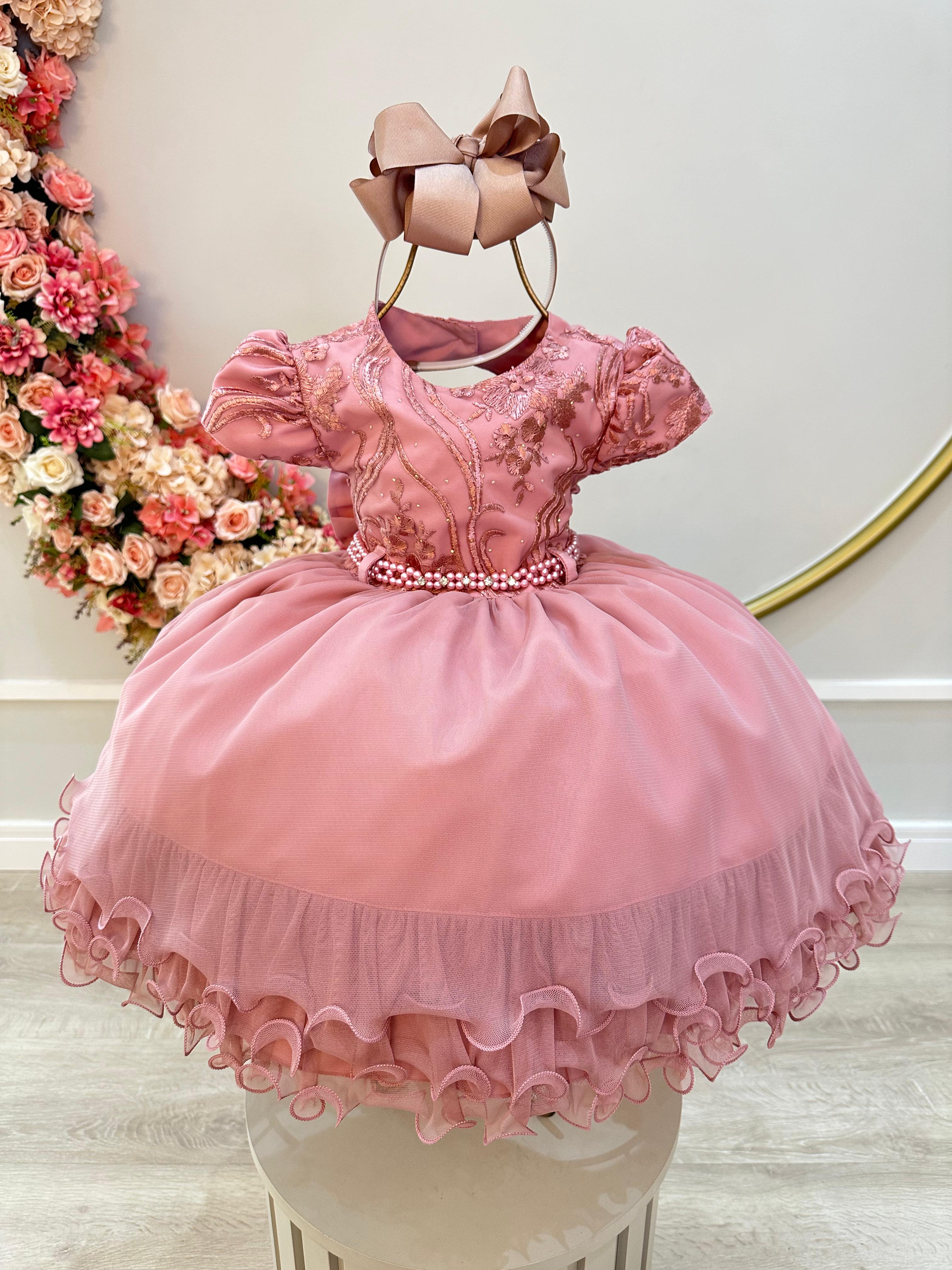 Vestido Infantil Rose Busto C/ Renda e Saia Com Babados Luxo