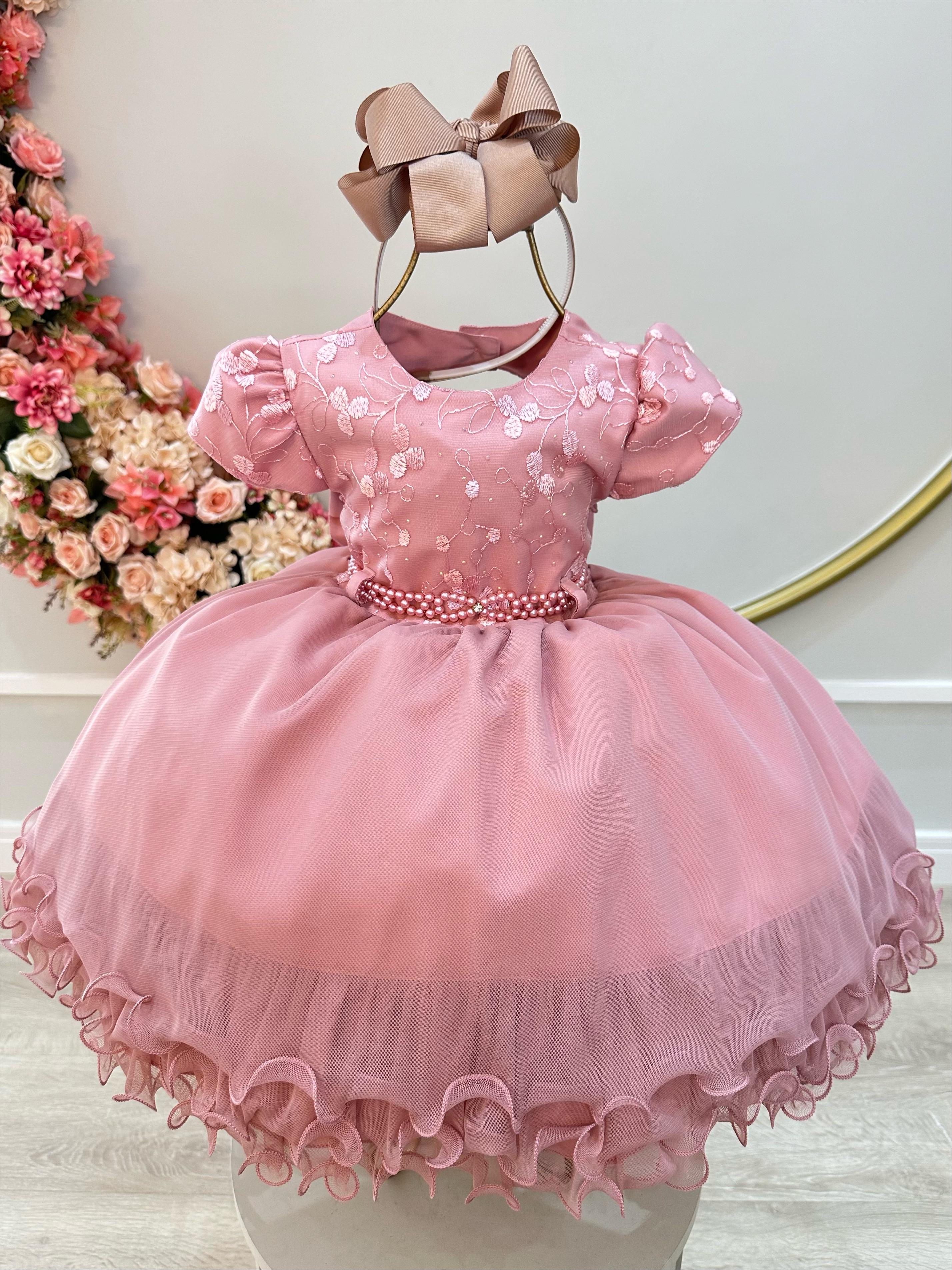 Vestido Infantil Rose Busto C/ Renda Saia C/ Babados Daminha