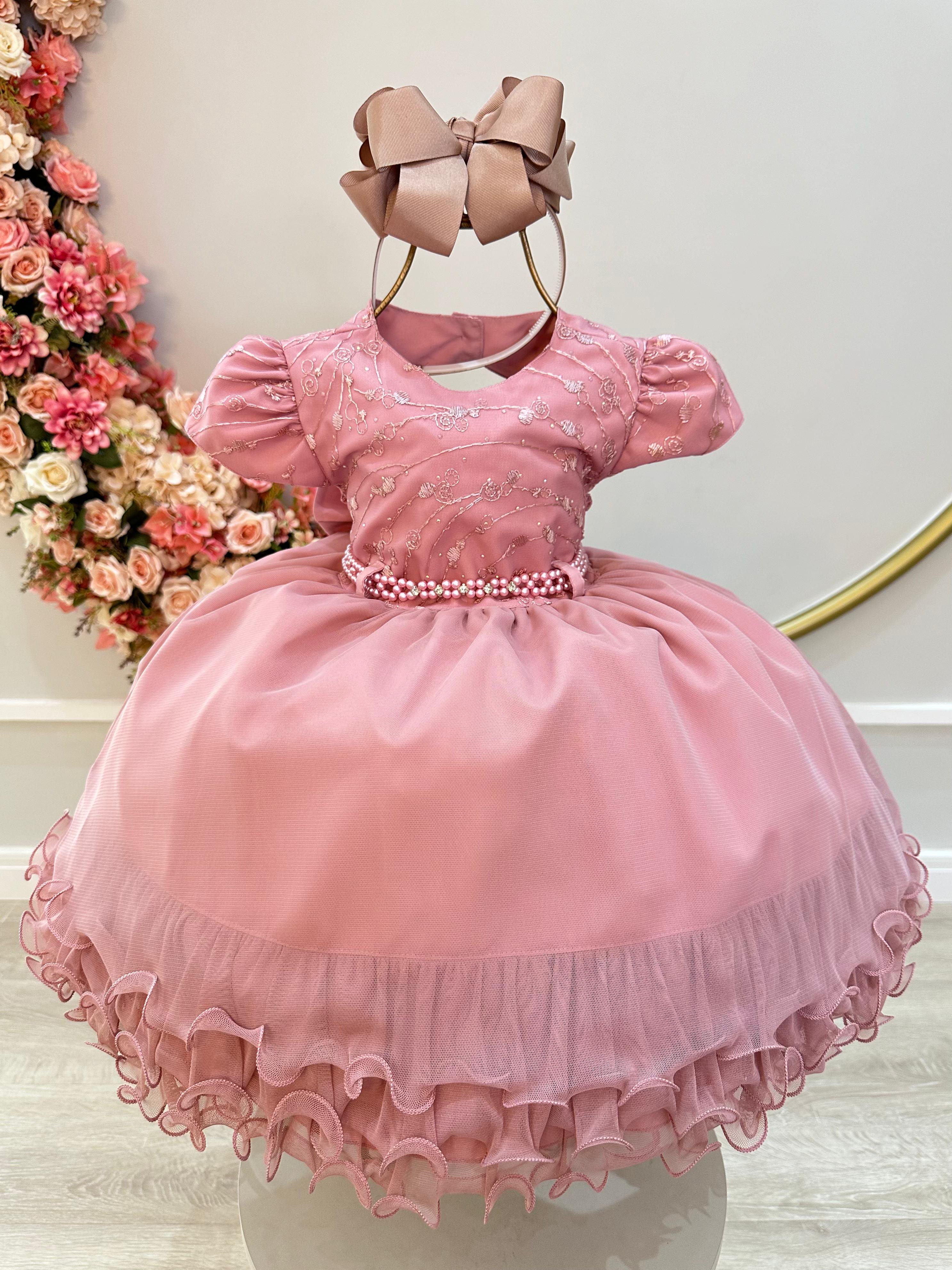 Vestido Infantil Rose Busto Renda e Saia Com Babados