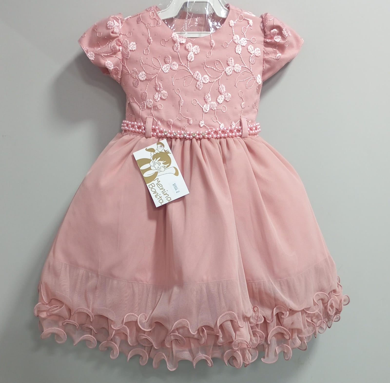 Vestido Infantil Rose e Busto C/ Renda Saia Com Babados Luxo